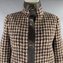 GIORGIO ARMANI Size 6 Brown Cream Alpaca Plaid Leather Trim Jacket
