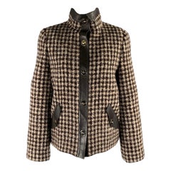 GIORGIO ARMANI Size 6 Brown Cream Alpaca Plaid Leather Trim Jacket