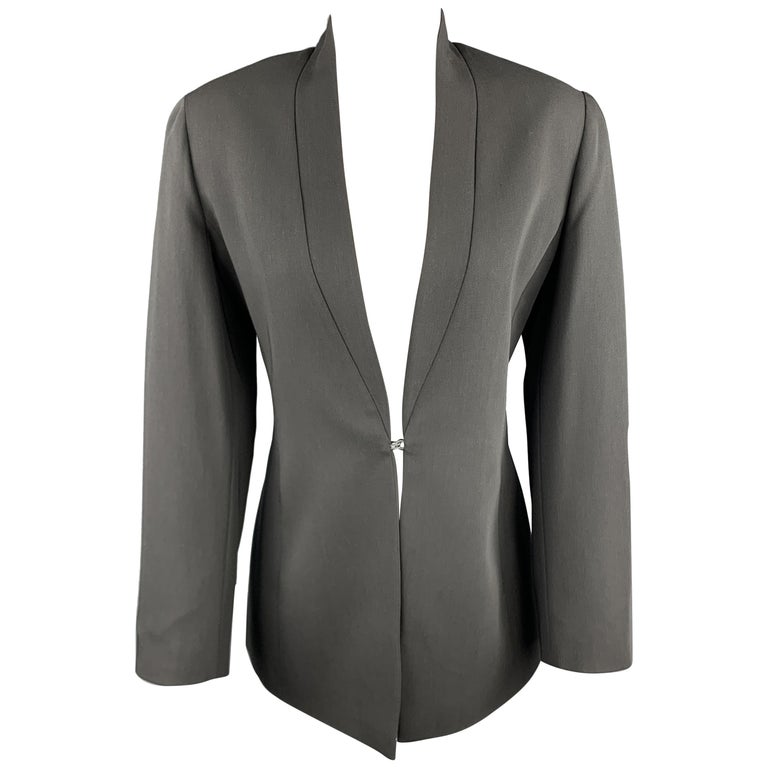 GIORGIO ARMANI wool Bias cut hook design tailored jacket gray 42
