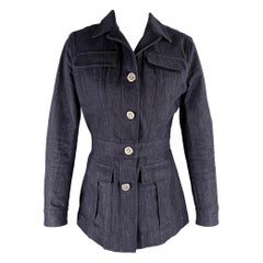 GIORGIO ARMANI Size 6 Indigo Denim Military Jacket