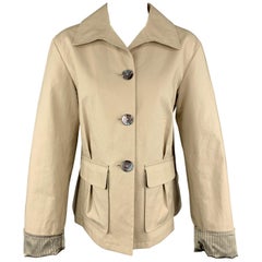 GIORGIO ARMANI Size 6 Khaki Cotton Blend Patch Pocket Jacket