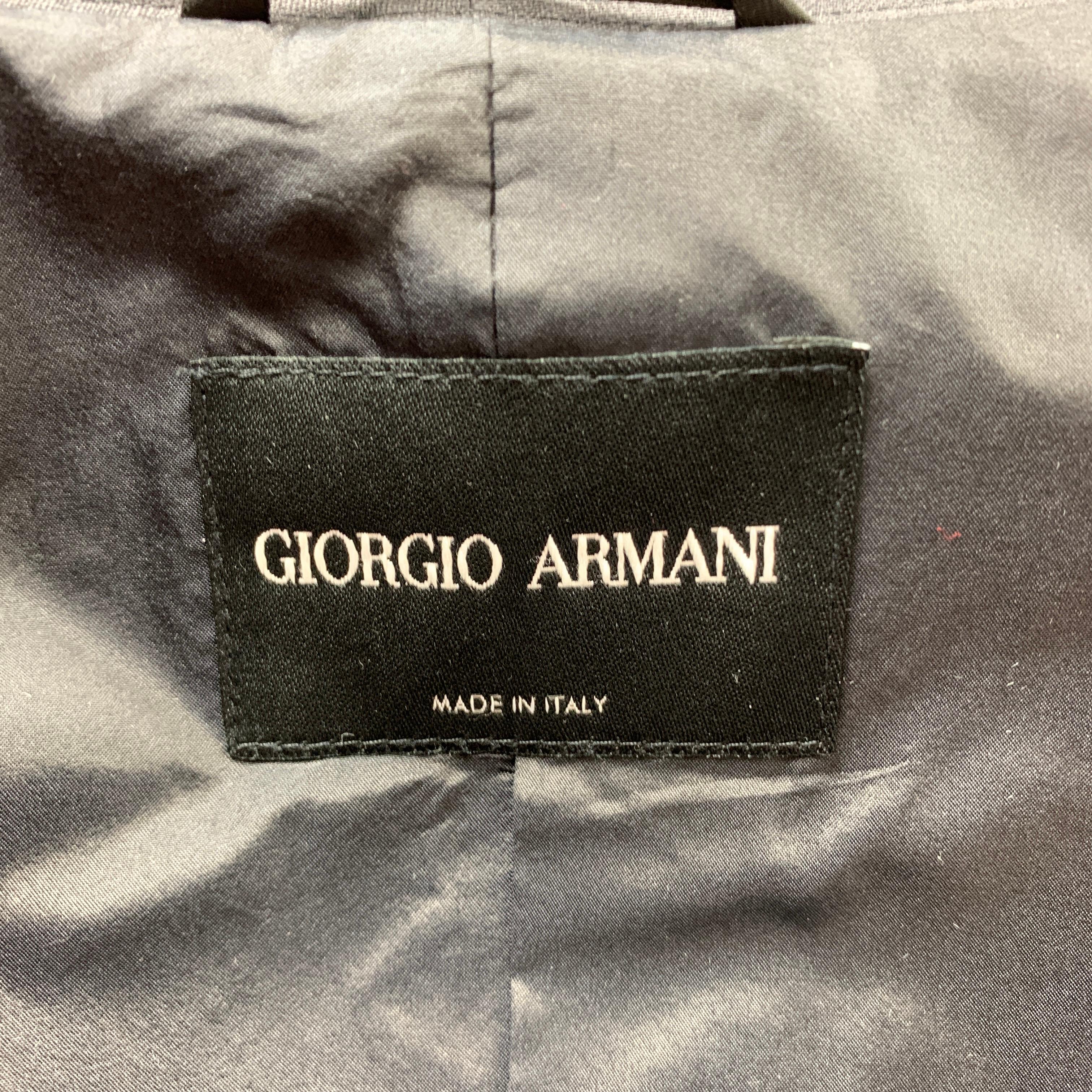 Black GIORGIO ARMANI Size 6 Slate Silk / Linen Zip Up Jacket