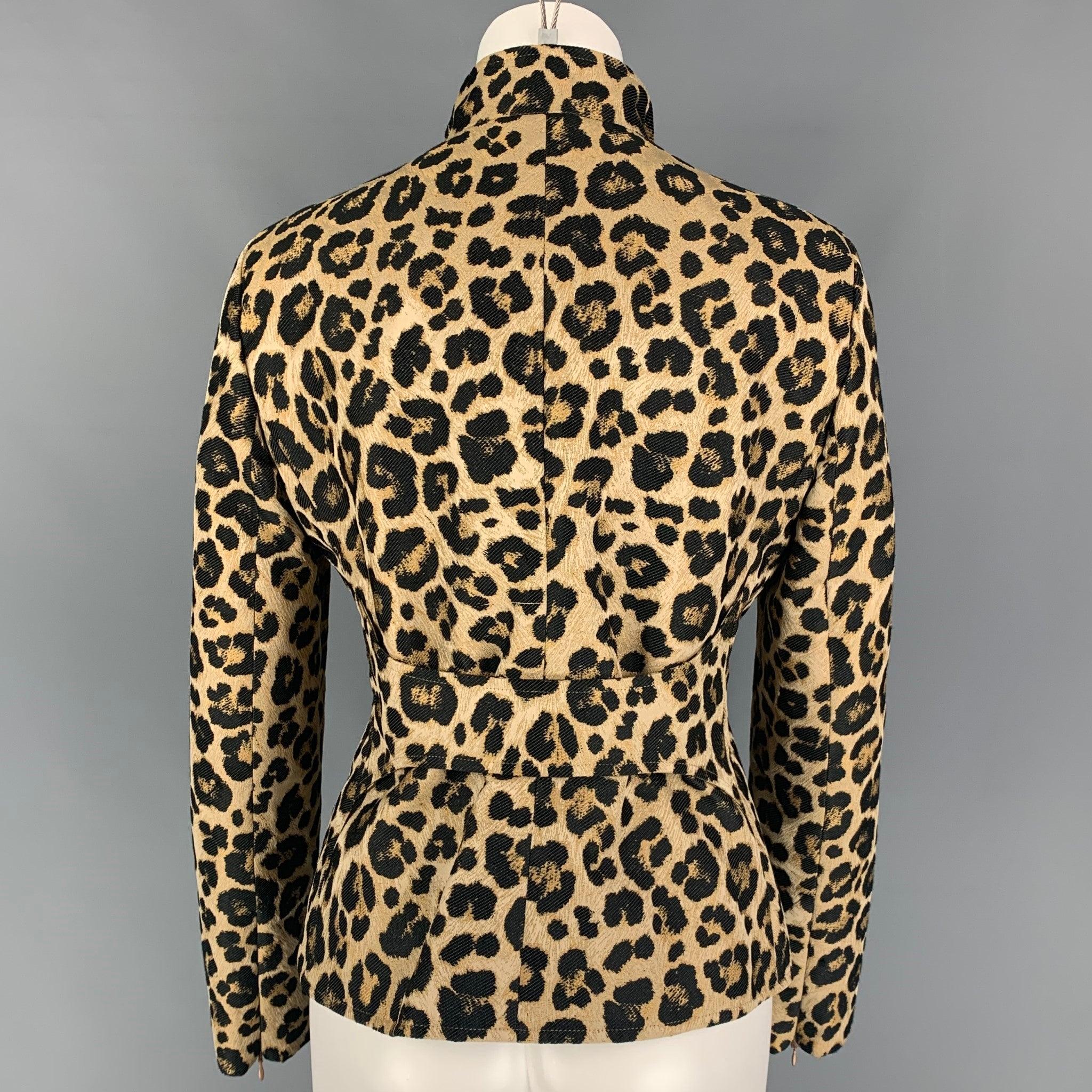 GIORGIO ARMANI Size 6 Tan Black Polyester Animal Print Jacket In Good Condition For Sale In San Francisco, CA