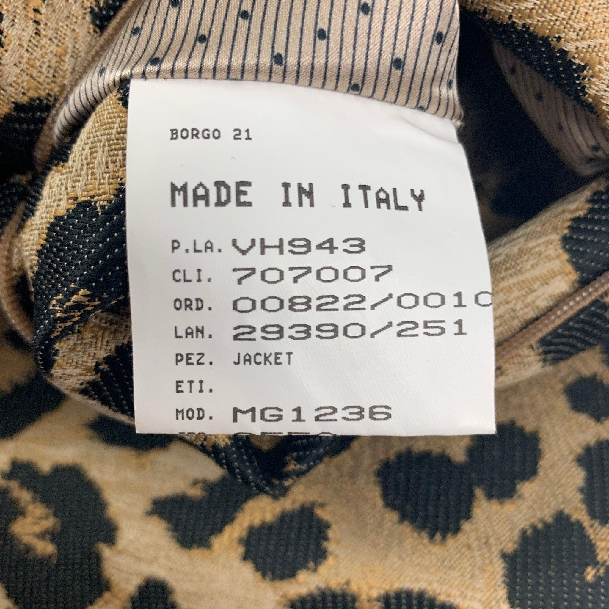 GIORGIO ARMANI Größe 6 Tan Schwarz Polyester Jacquard Jacke mit Tiermuster und Reißverschluss oben im Angebot 1