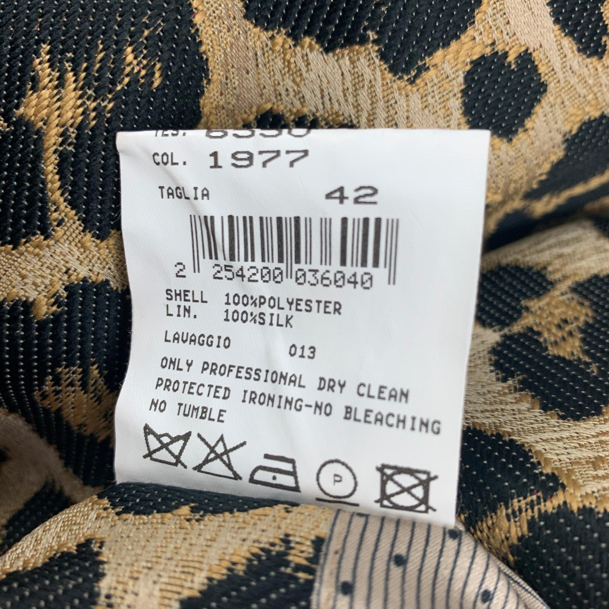 GIORGIO ARMANI Größe 6 Tan Schwarz Polyester Jacquard Jacke mit Tiermuster und Reißverschluss oben im Angebot 2