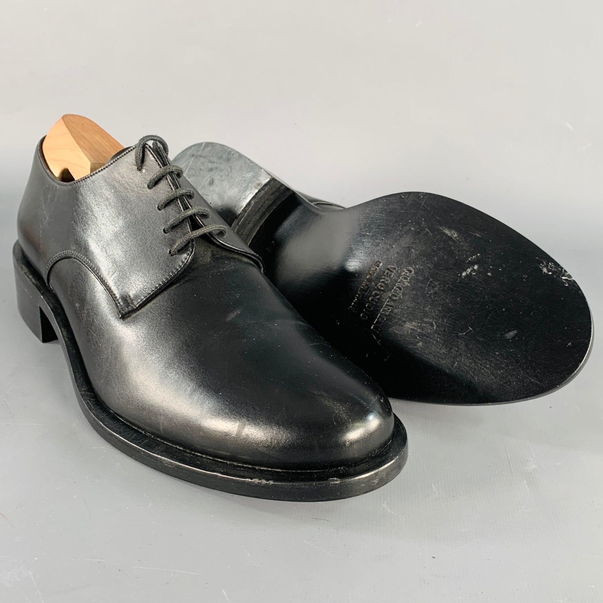 GIORGIO ARMANI Taille 7 Derby en cuir noir Chaussures à lacets Pour hommes en vente