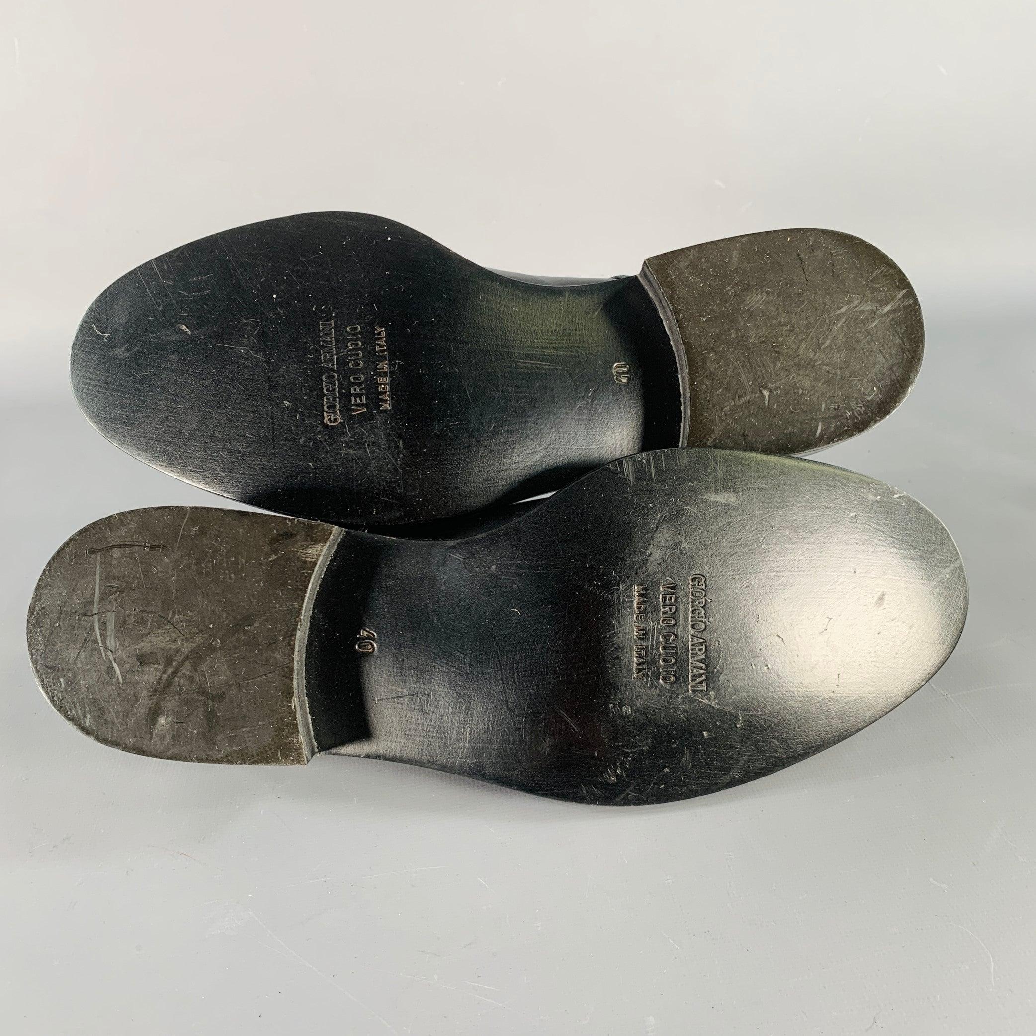 GIORGIO ARMANI Taille 7 Derby en cuir noir Chaussures à lacets en vente 1