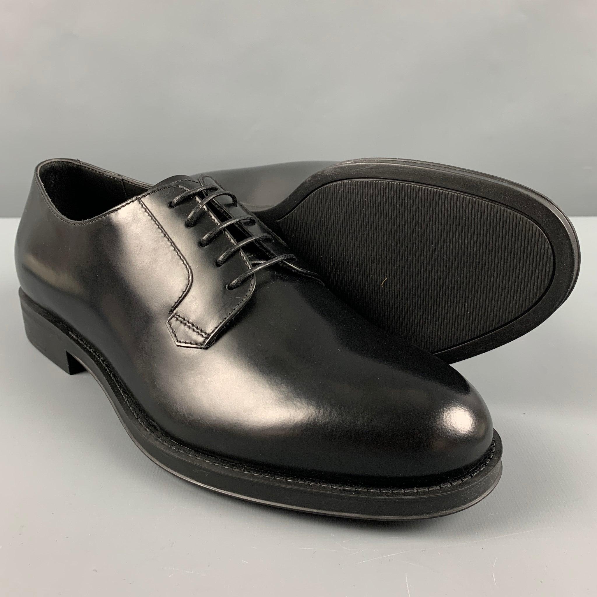 GIORGIO ARMANI Size 7 Black Leather Lace-Up Shoes For Sale 1