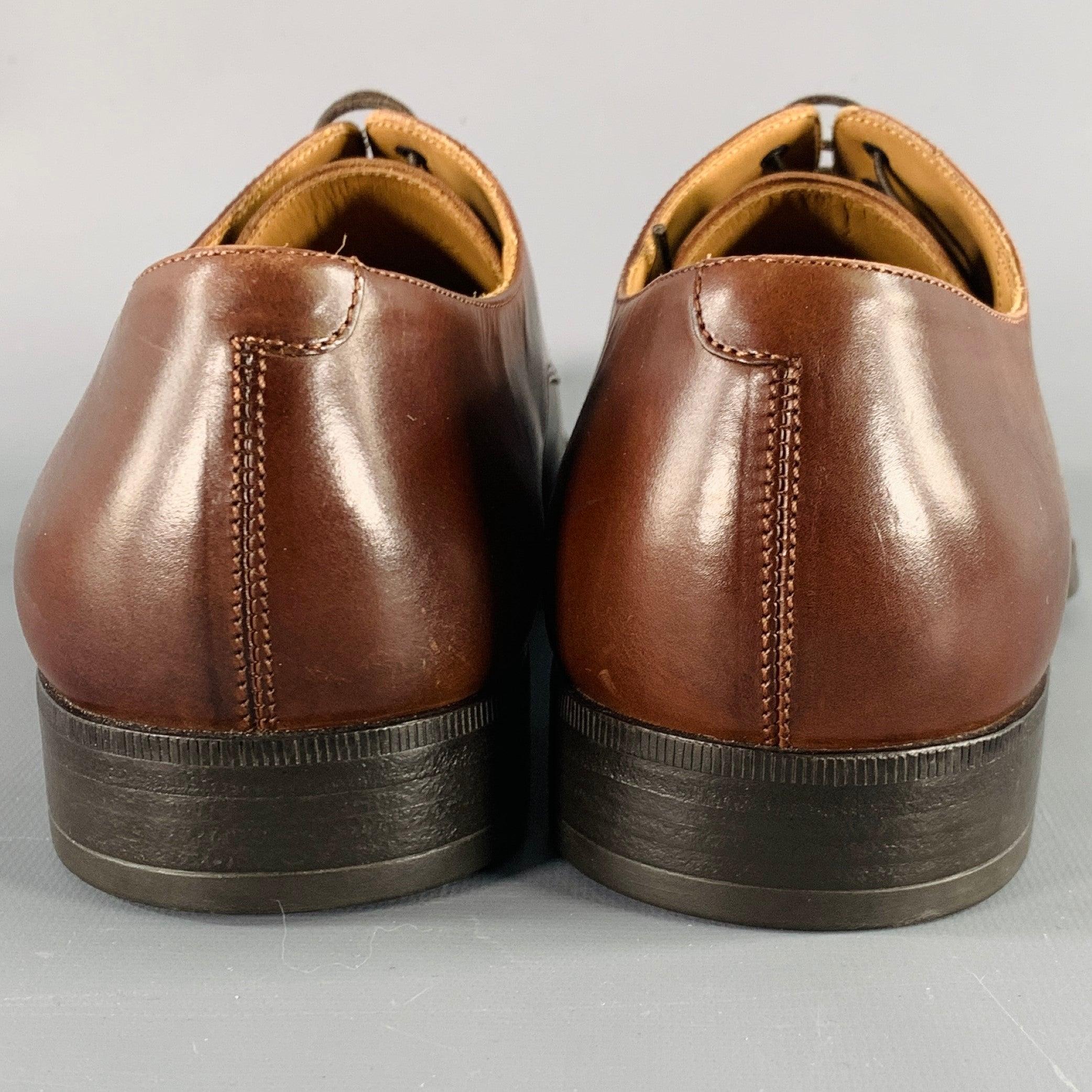 GIORGIO ARMANI Size 7.5 Brown Leather Lace-Up Shoes In Good Condition For Sale In San Francisco, CA