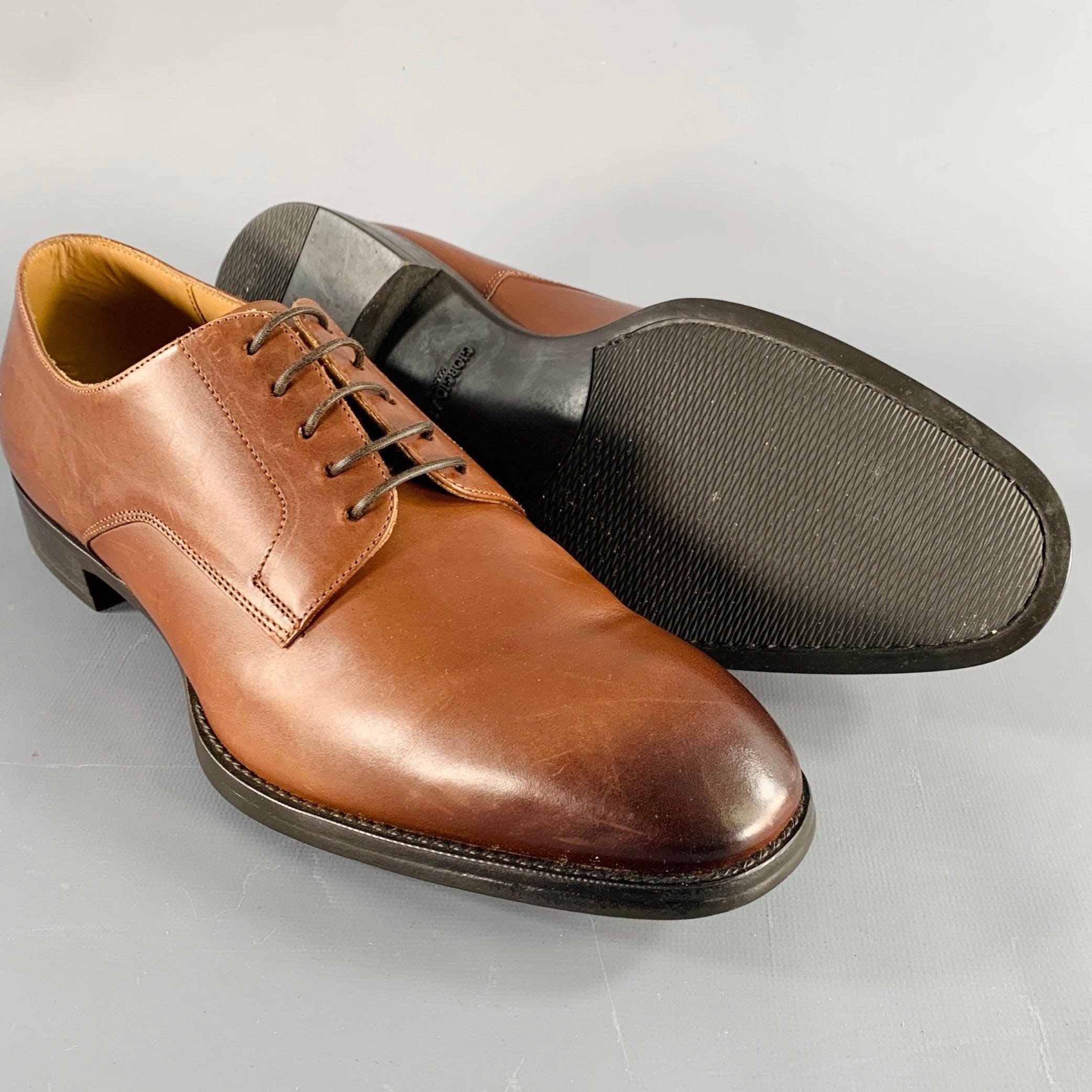 GIORGIO ARMANI Size 7.5 Brown Leather Lace-Up Shoes For Sale 1