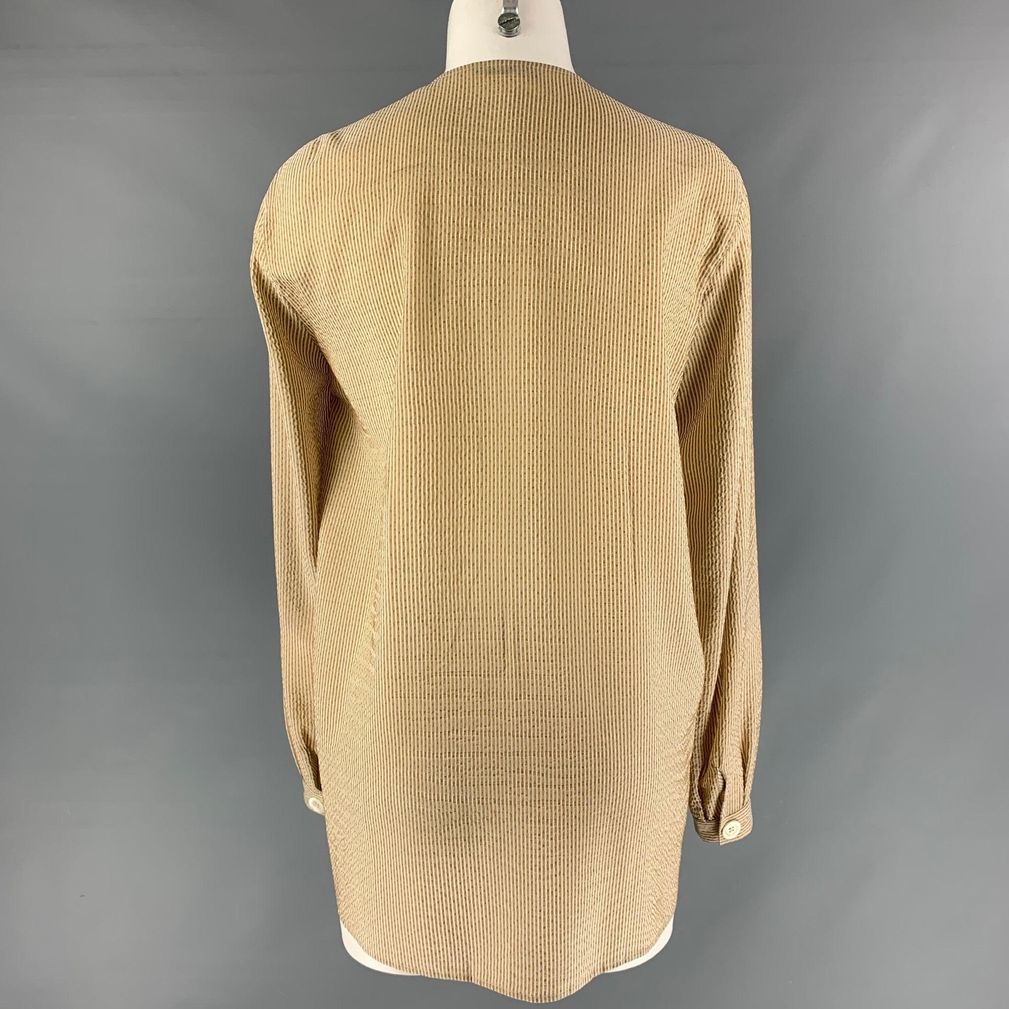 GIORGIO ARMANI Size 8 Beige Silk Stripe Tunic Blouse In Excellent Condition For Sale In San Francisco, CA