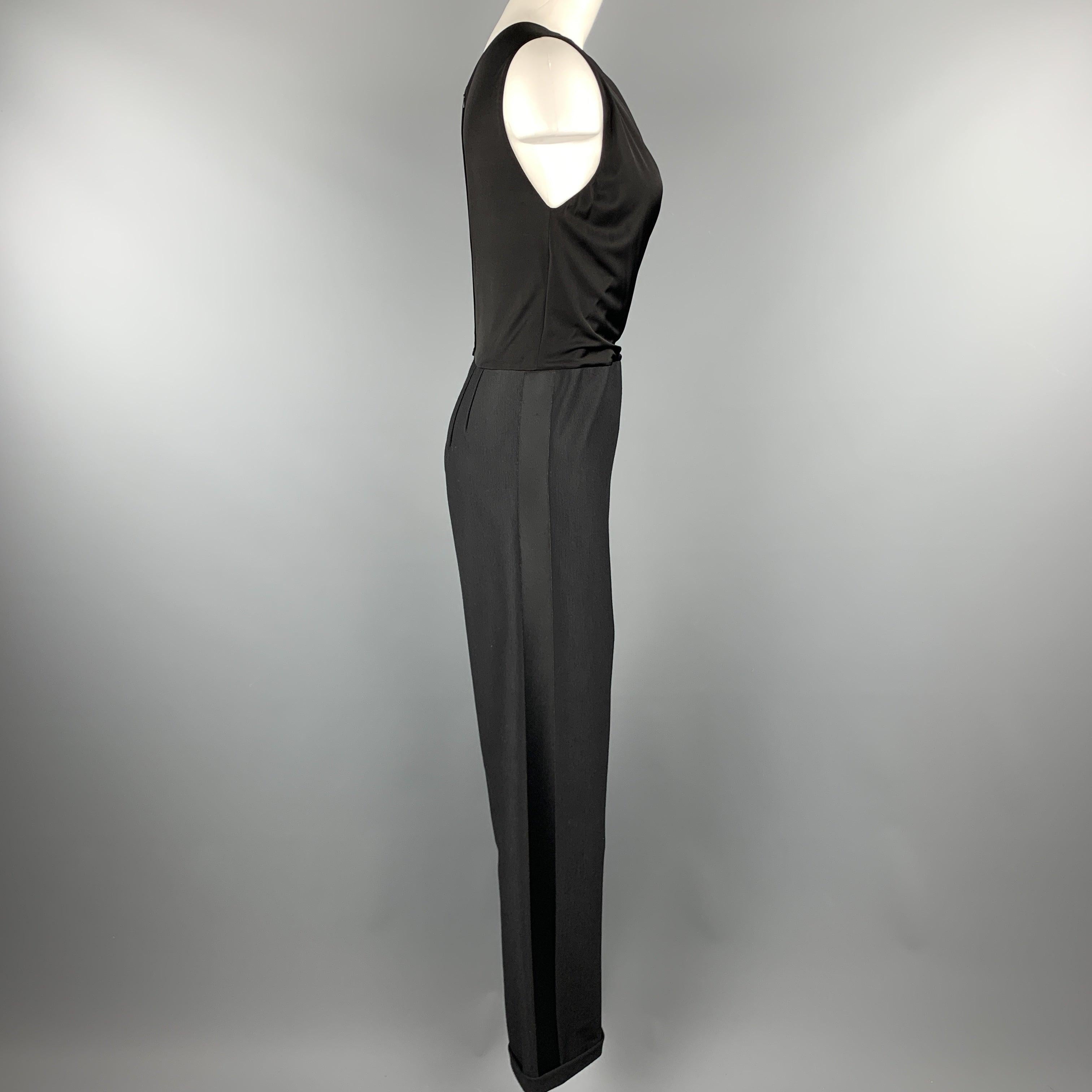 Women's GIORGIO ARMANI Size 8 Black Draped Top Wide Leg Tuxedo Jumpsuit For Sale