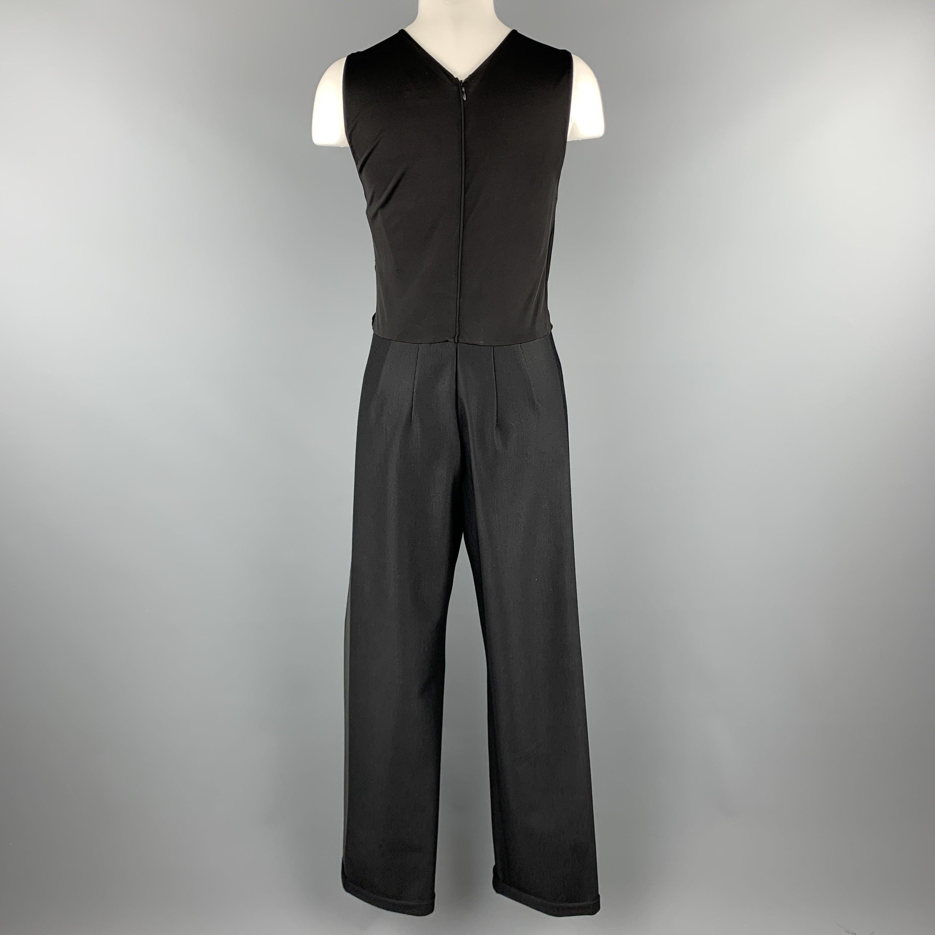 GIORGIO ARMANI Size 8 Black Draped Top Wide Leg Tuxedo Jumpsuit For Sale 3