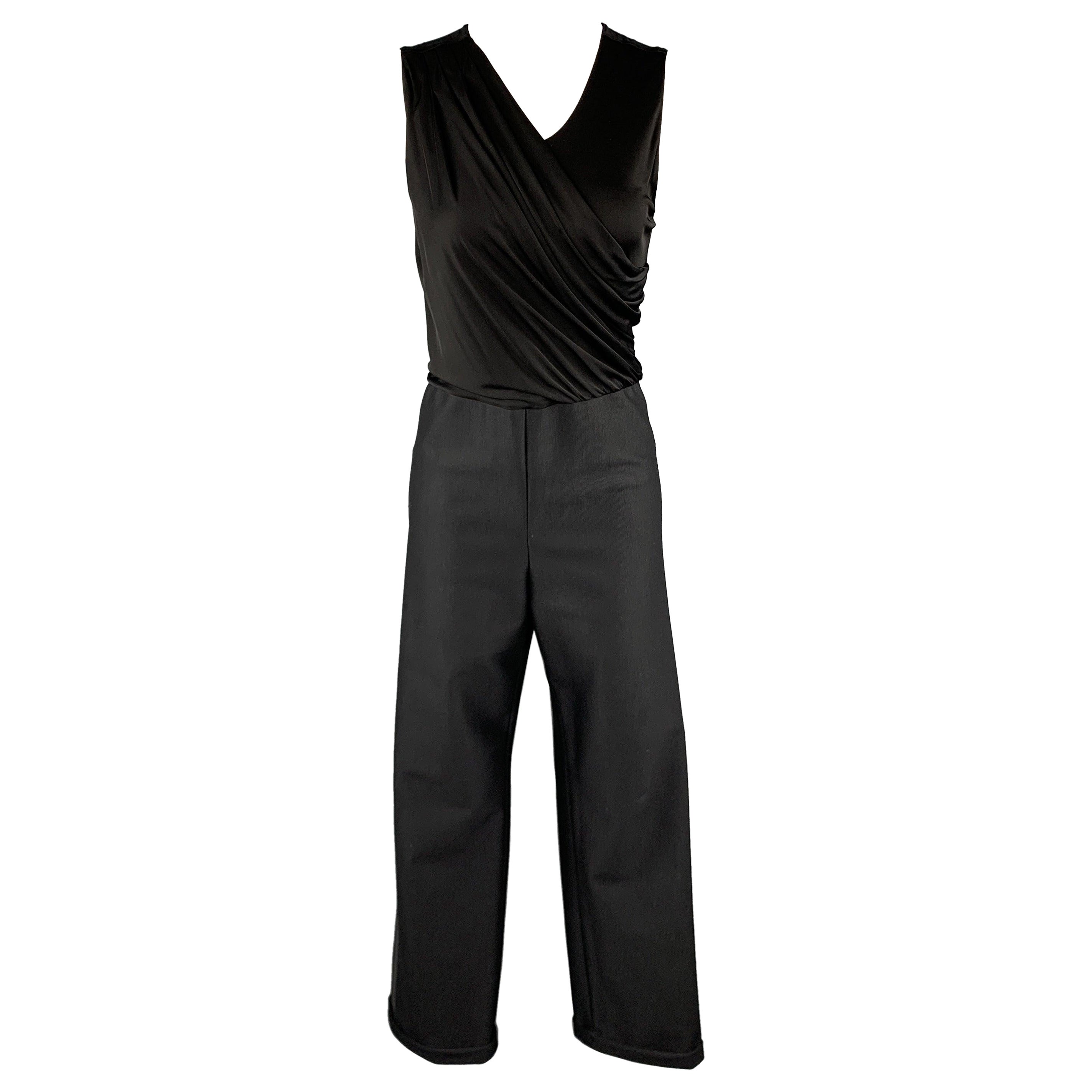 GIORGIO ARMANI Taglia 8 Tuta Tuxedo Nera con Top Drappeggiato a Gamba Larga