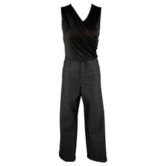 GIORGIO ARMANI Taglia 8 Tuta Tuxedo Nera con Top Drappeggiato a Gamba Larga