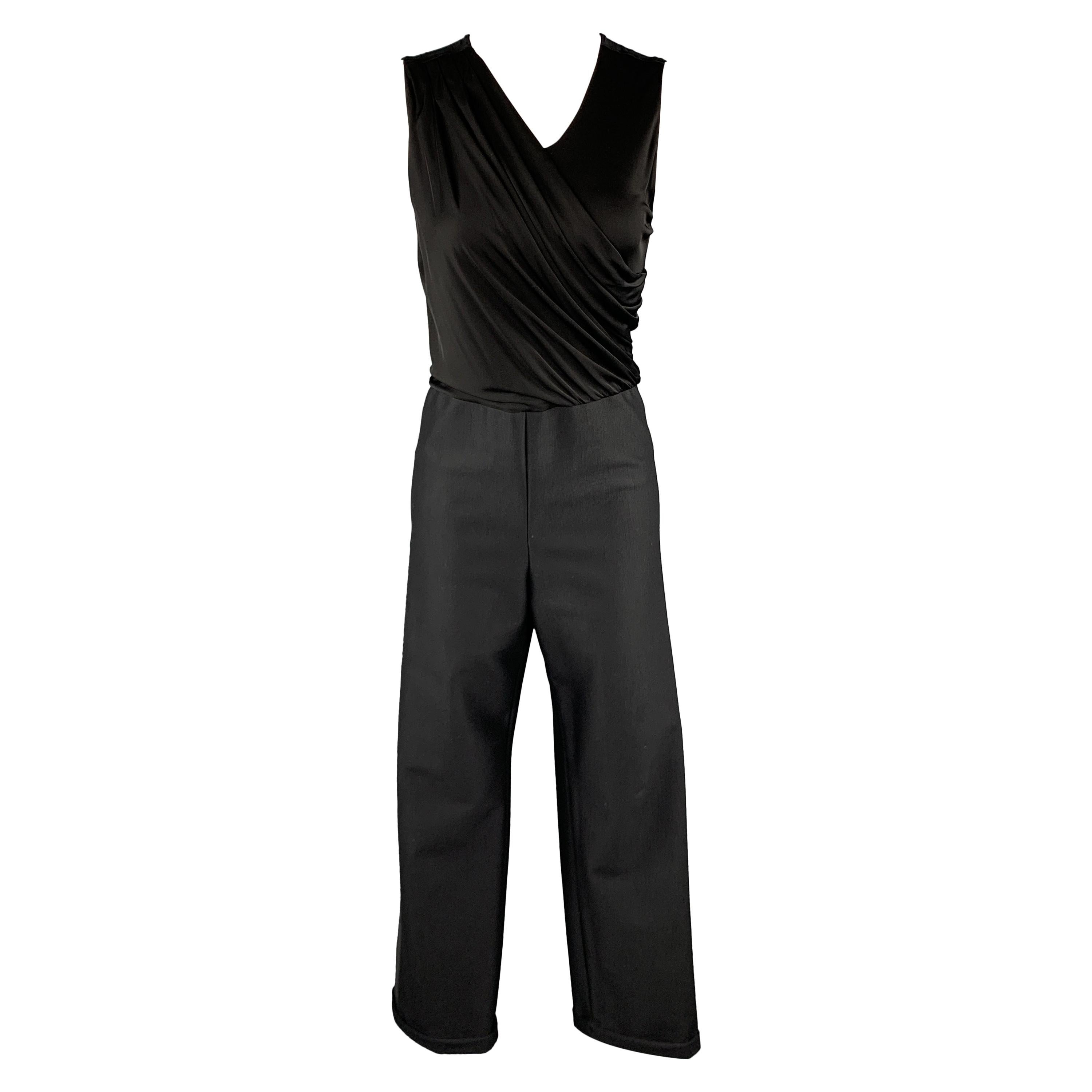 GIORGIO ARMANI Size 8 Black Draped Top Wide Leg Tuxedo Jumpsuit