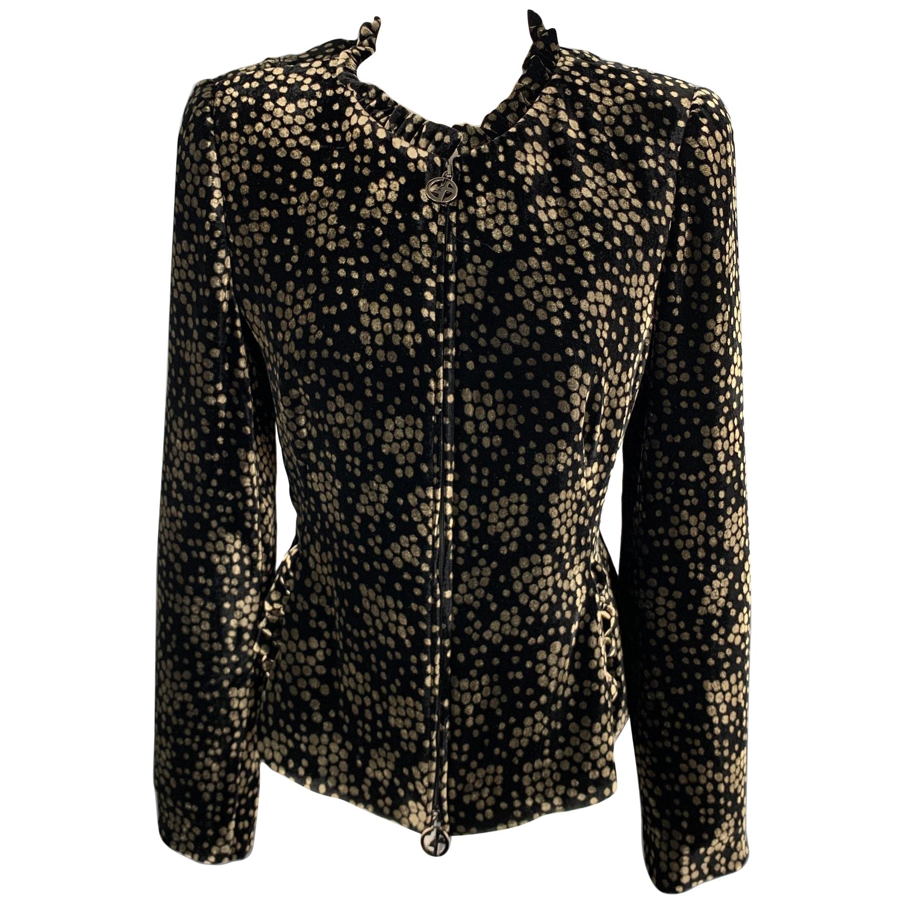 GIORGIO ARMANI Size 8 Black and Gold Dot Print Velvet Jacket at 1stDibs ...