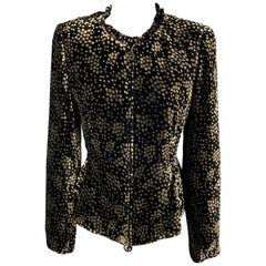 GIORGIO ARMANI Size 8 Black & Gold Dot Print Velvet Jacket