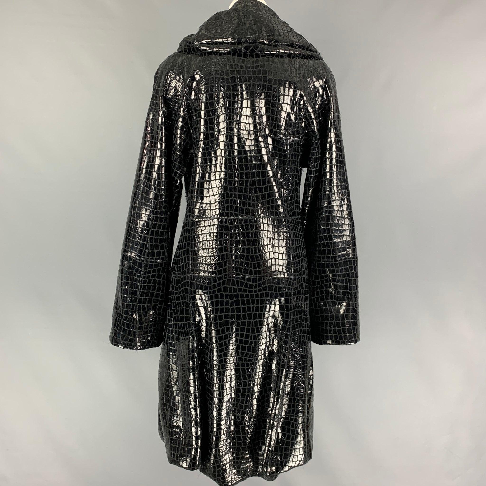 Women's GIORGIO ARMANI Size 8 Black Leather Embossed Rabbit Fur Coat For Sale