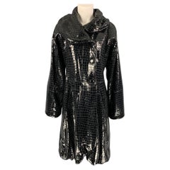 GIORGIO ARMANI Taglia 8 Cappotto in pelle nera con pelliccia di coniglio in rilievo