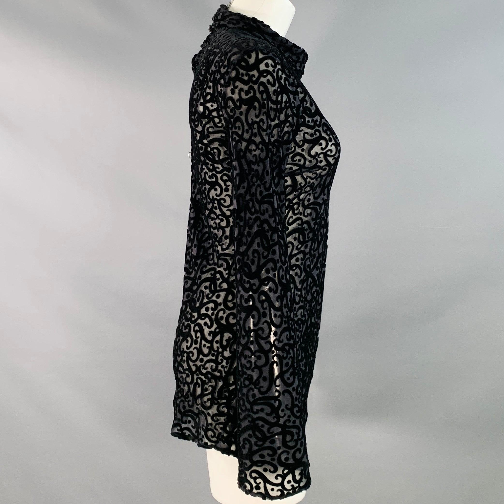 Nero GIORGIO ARMANI Taglia 8 - Vestito a collo alto in misto seta nero burnout - top in vendita