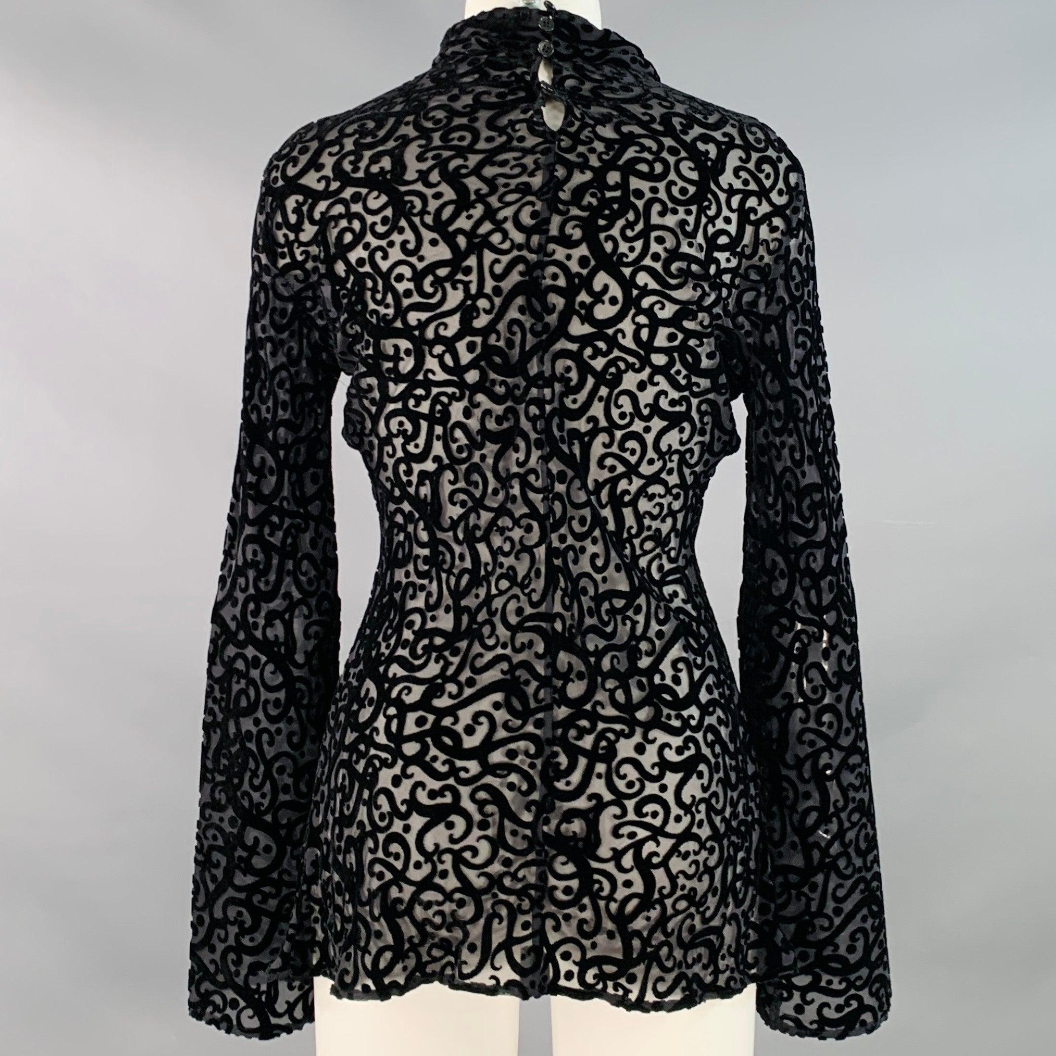 GIORGIO ARMANI Taglia 8 - Vestito a collo alto in misto seta nero burnout - top In condizioni buone in vendita a San Francisco, CA