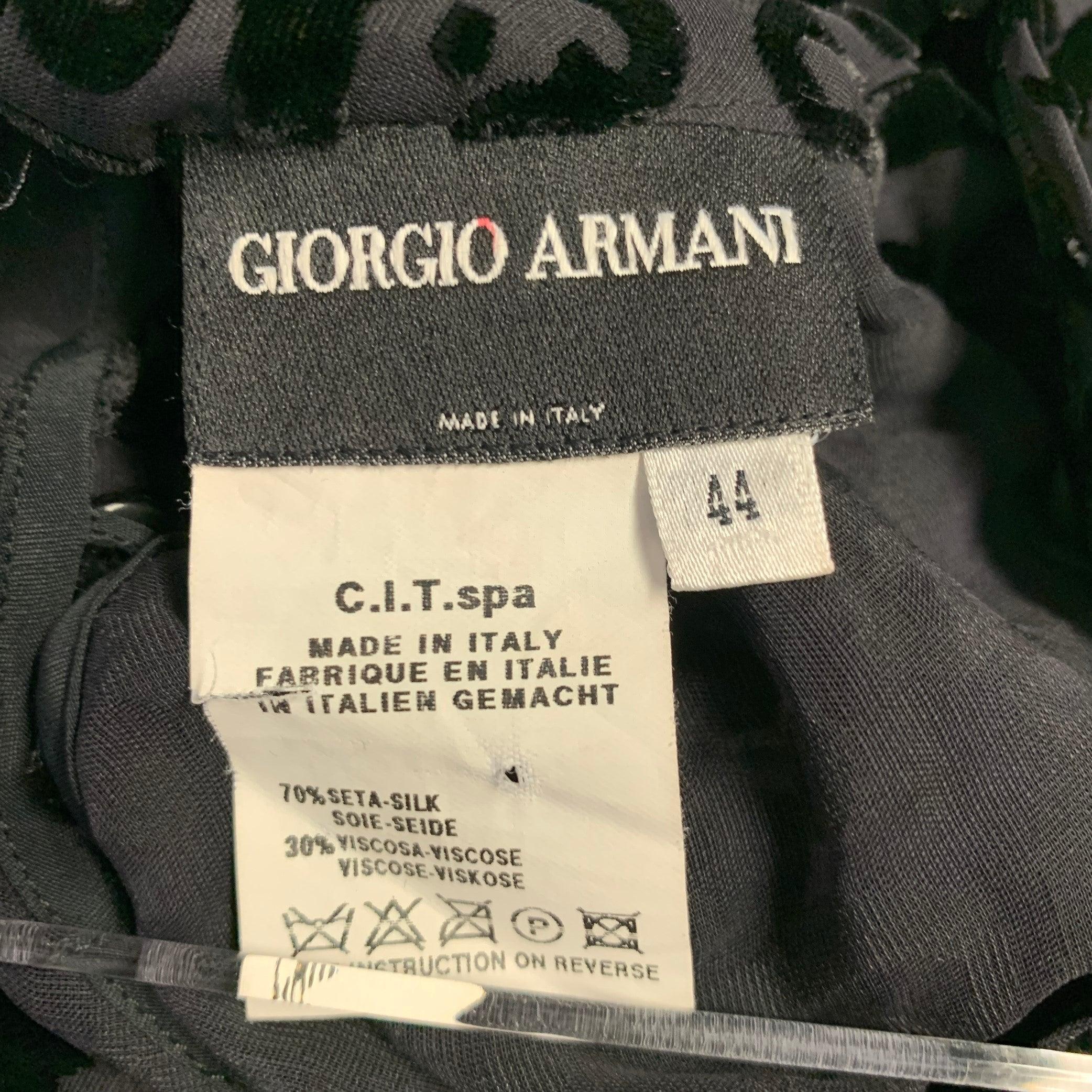GIORGIO ARMANI Taglia 8 - Vestito a collo alto in misto seta nero burnout - top in vendita 1