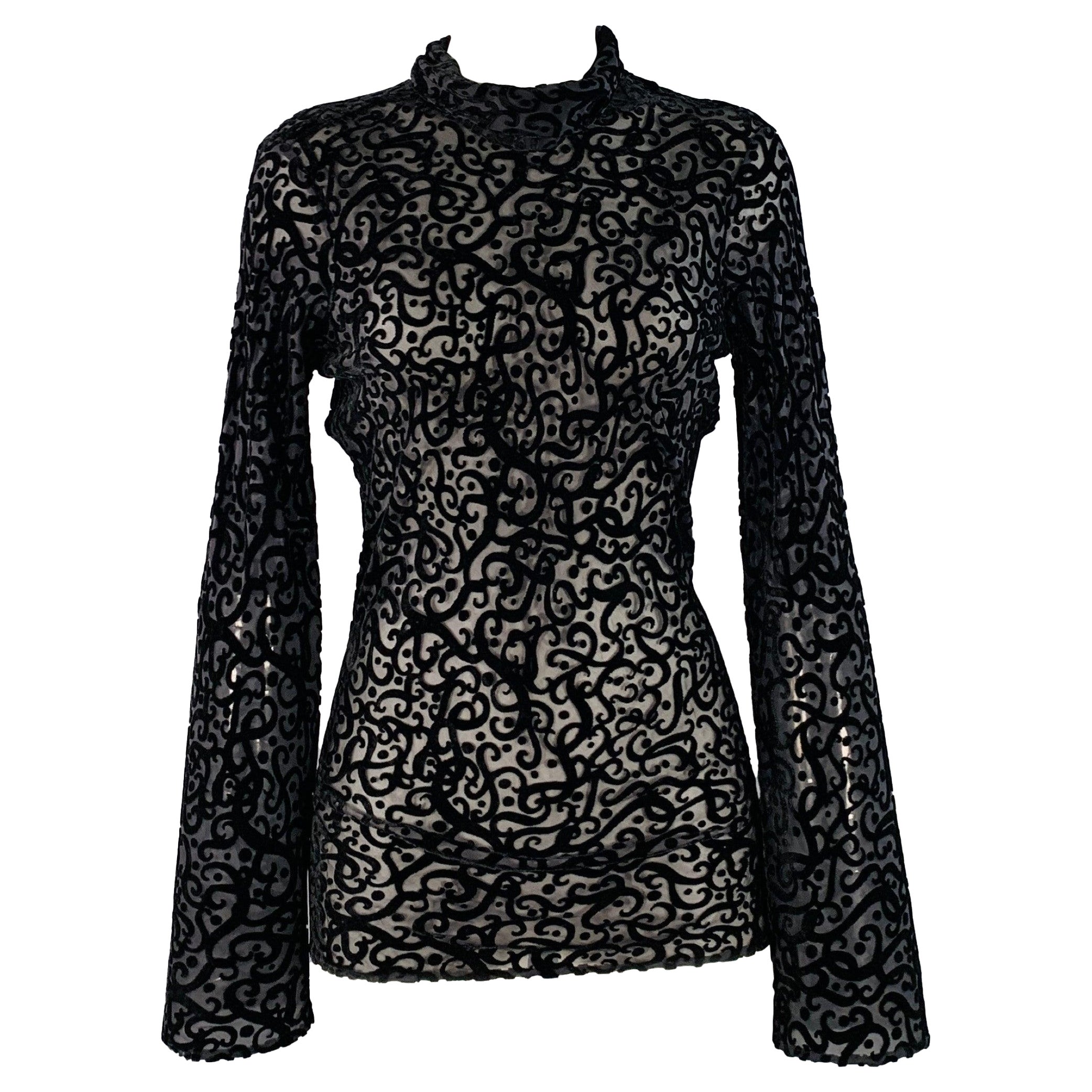 GIORGIO ARMANI Taglia 8 - Vestito a collo alto in misto seta nero burnout - top in vendita