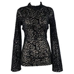 GIORGIO ARMANI Size 8 Black Silk Blend Burnout High Neck Dress Top