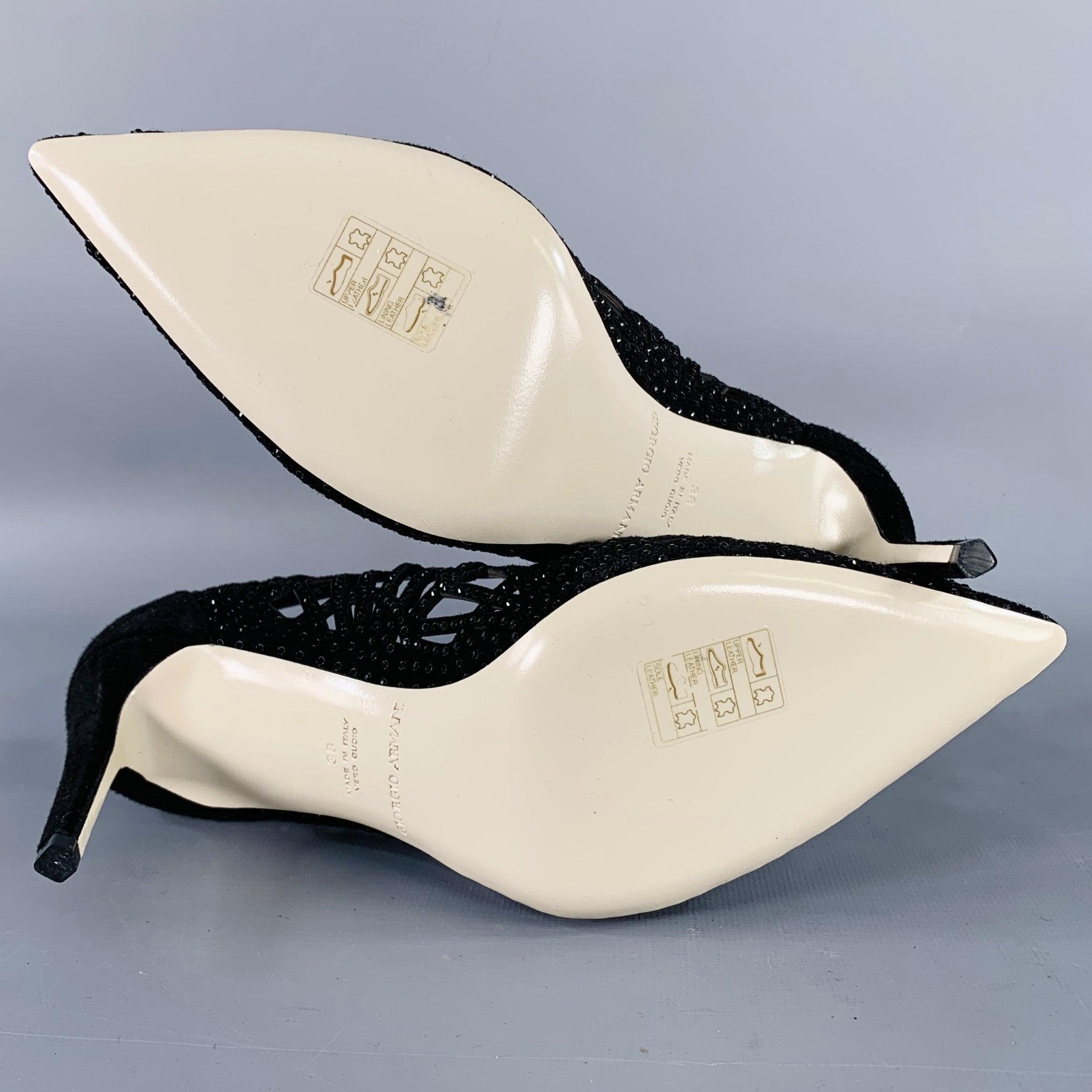 GIORGIO ARMANI Size 8 Black Suede Rhinestones Cutout Stiletto Pumps 2