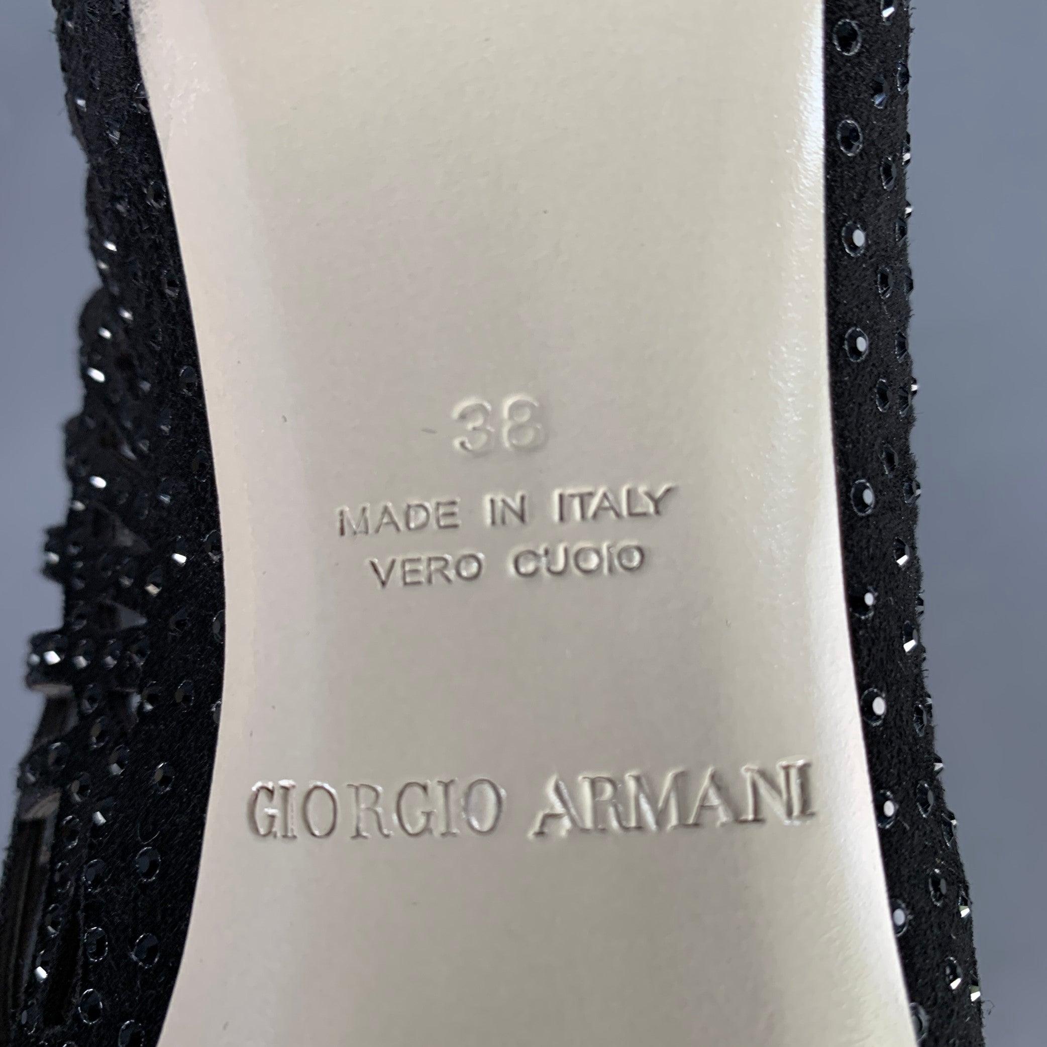 GIORGIO ARMANI Size 8 Black Suede Rhinestones Cutout Stiletto Pumps 4