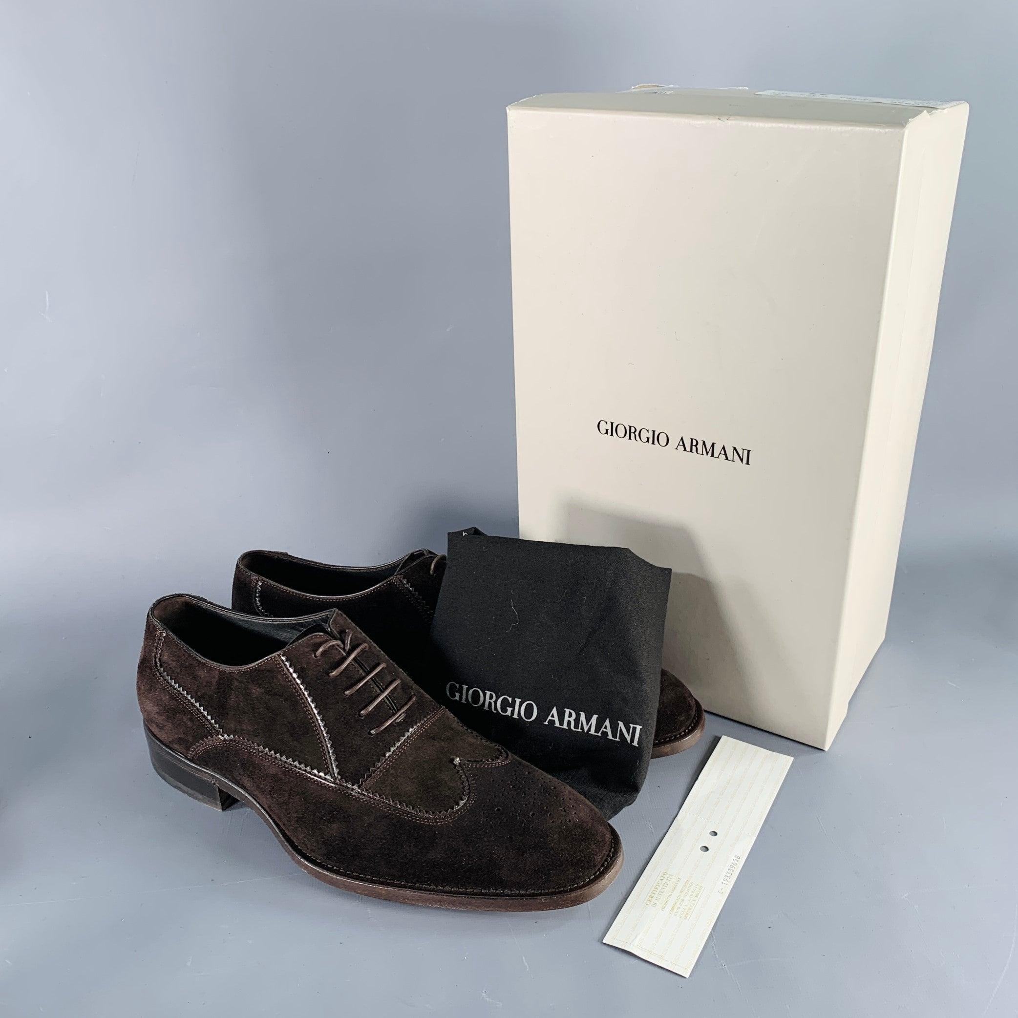 GIORGIO ARMANI Taille 8 Chaussures à lacets Wingtip en daim texturé Brown en vente 5