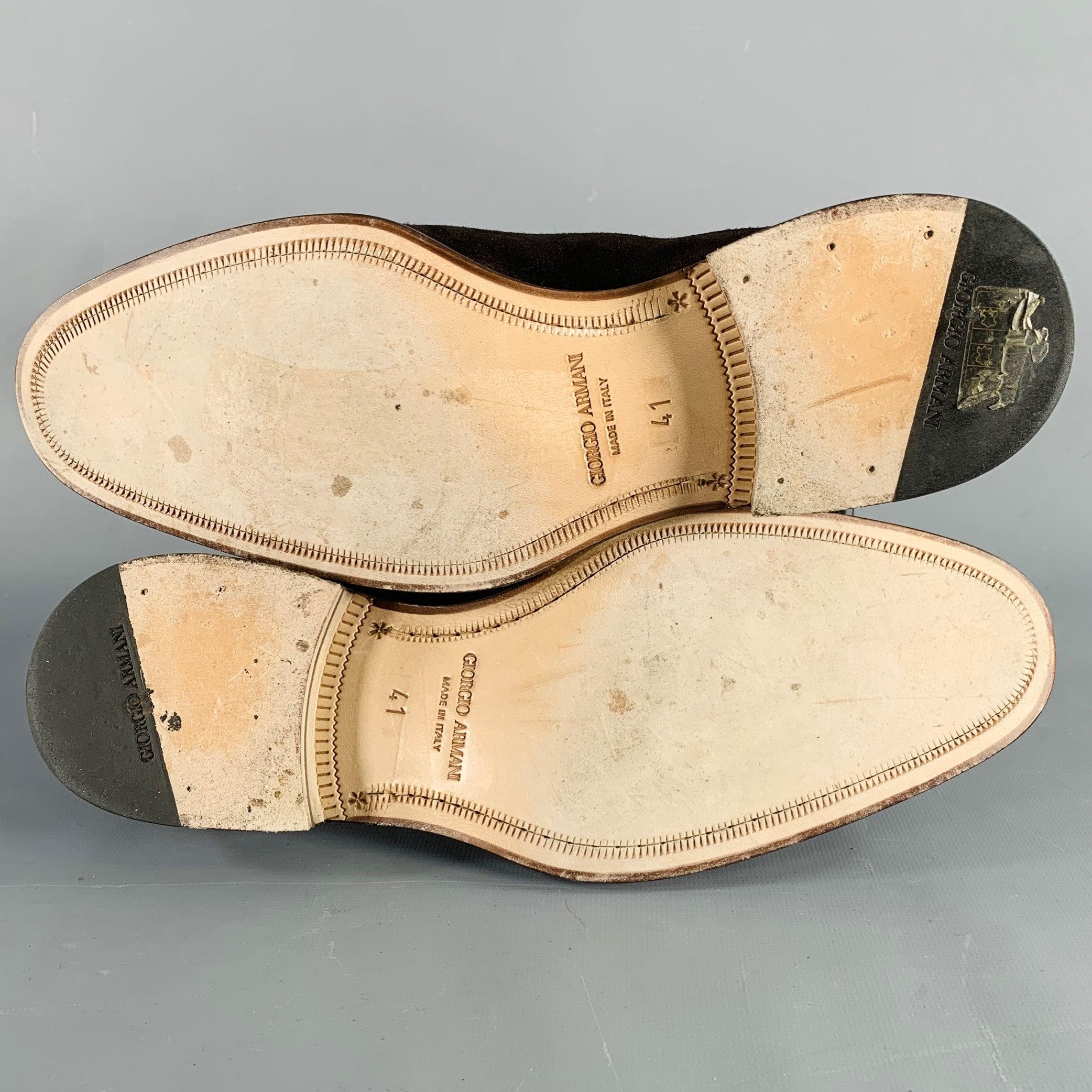 GIORGIO ARMANI Taille 8 Chaussures à lacets Wingtip en daim texturé Brown en vente 1