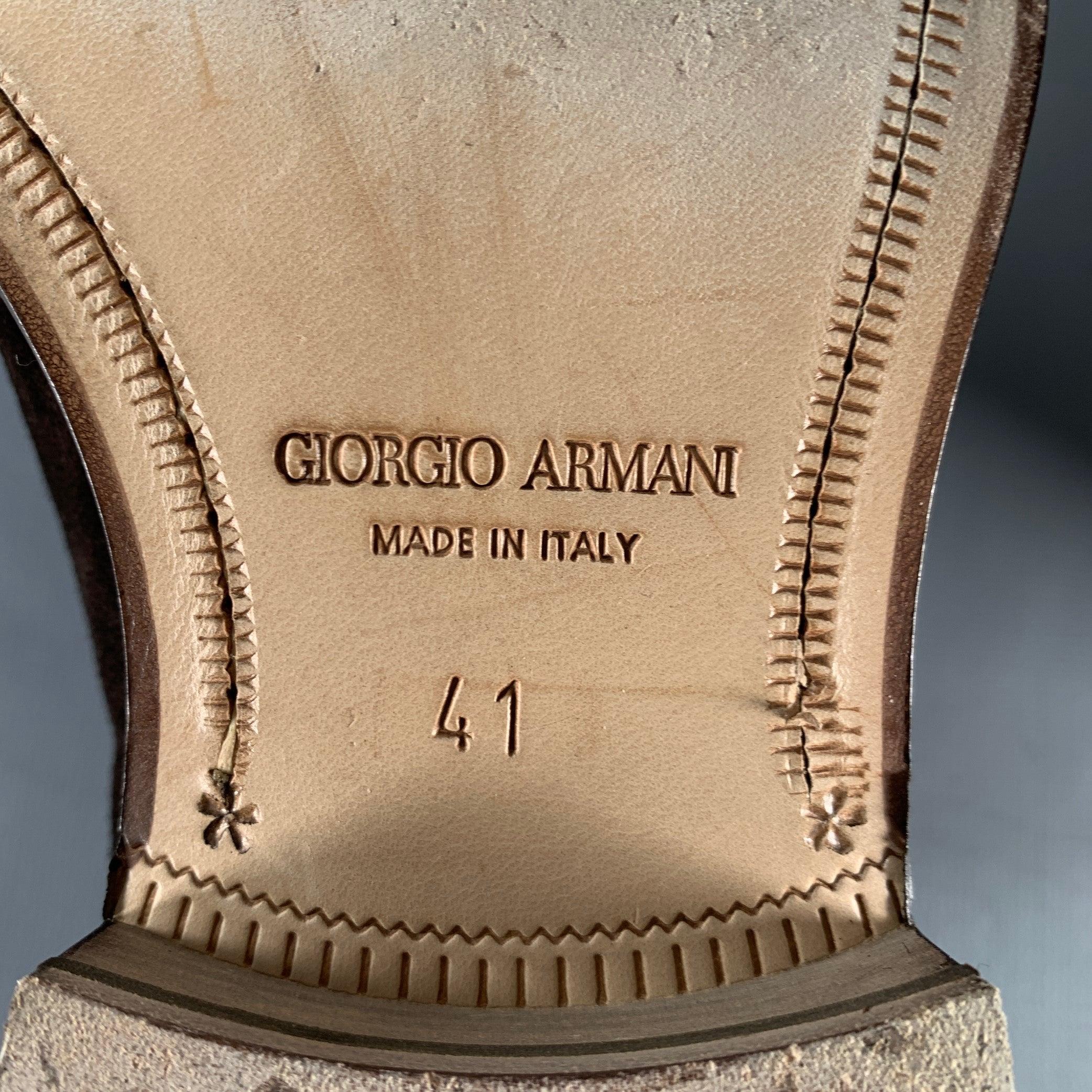 GIORGIO ARMANI Taille 8 Chaussures à lacets Wingtip en daim texturé Brown en vente 4