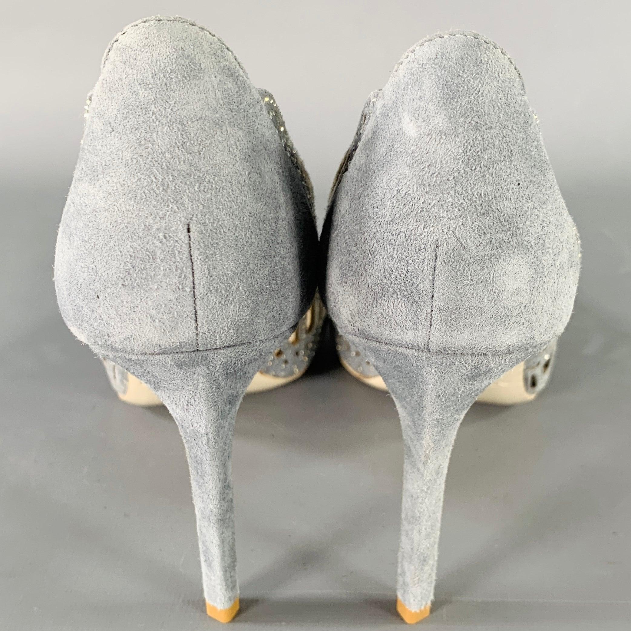 Beige GIORGIO ARMANI Size 8 Grey Suede Cut Out Peep Toe Pumps