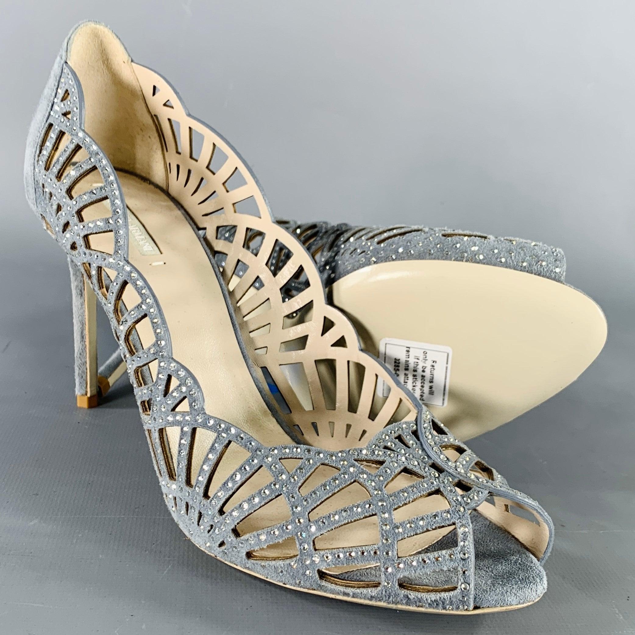 Women's GIORGIO ARMANI Size 8 Grey Suede Cut Out Peep Toe Pumps