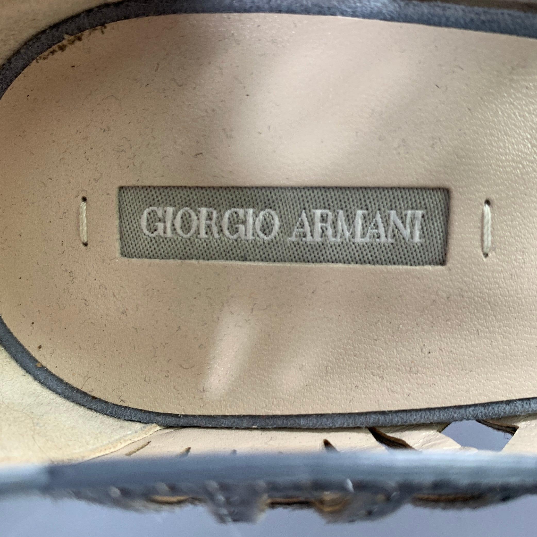 GIORGIO ARMANI Size 8 Grey Suede Cut Out Peep Toe Pumps 2
