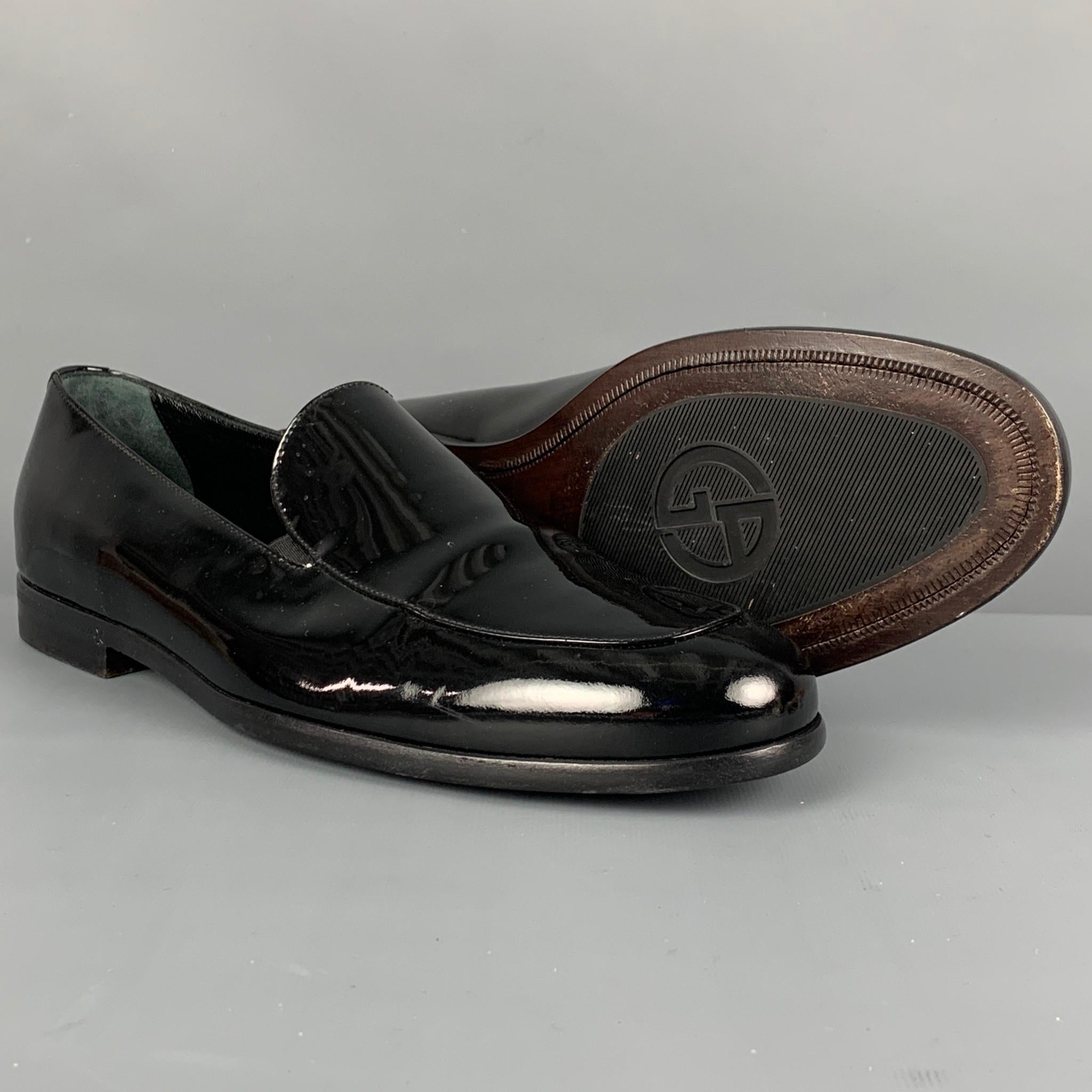 GIORGIO ARMANI Size 8.5 Black Leather Slip On Loafers In Good Condition In San Francisco, CA