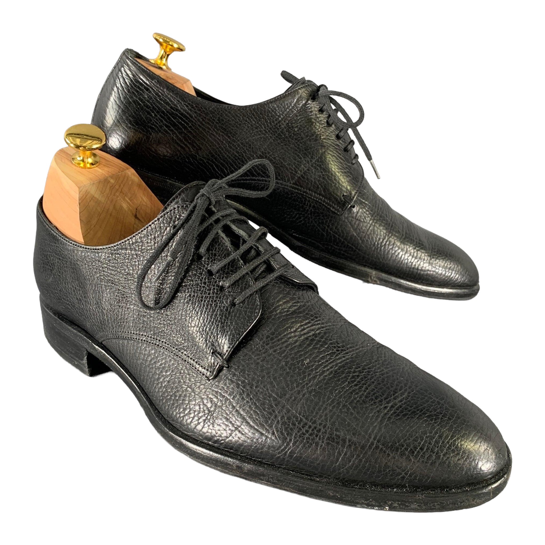 Giorgio Armani Taille 9.5 Chaussures à lacets à bout rond en cuir texturé noir