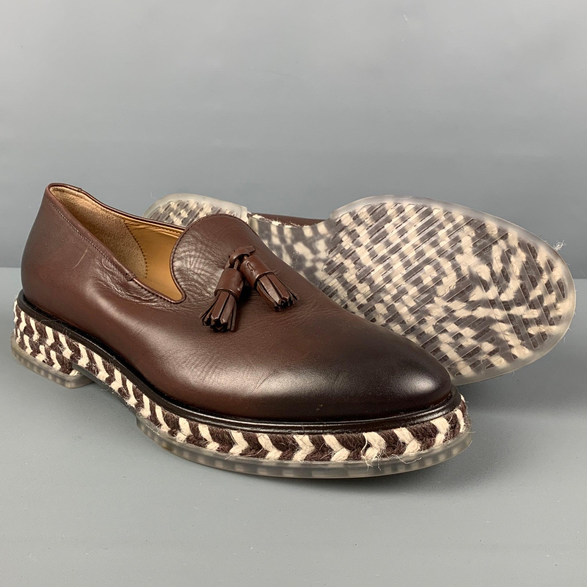 GIORGIO ARMANI Size 9.5 Brown Antique Leather Slip On Loafers In Good Condition In San Francisco, CA