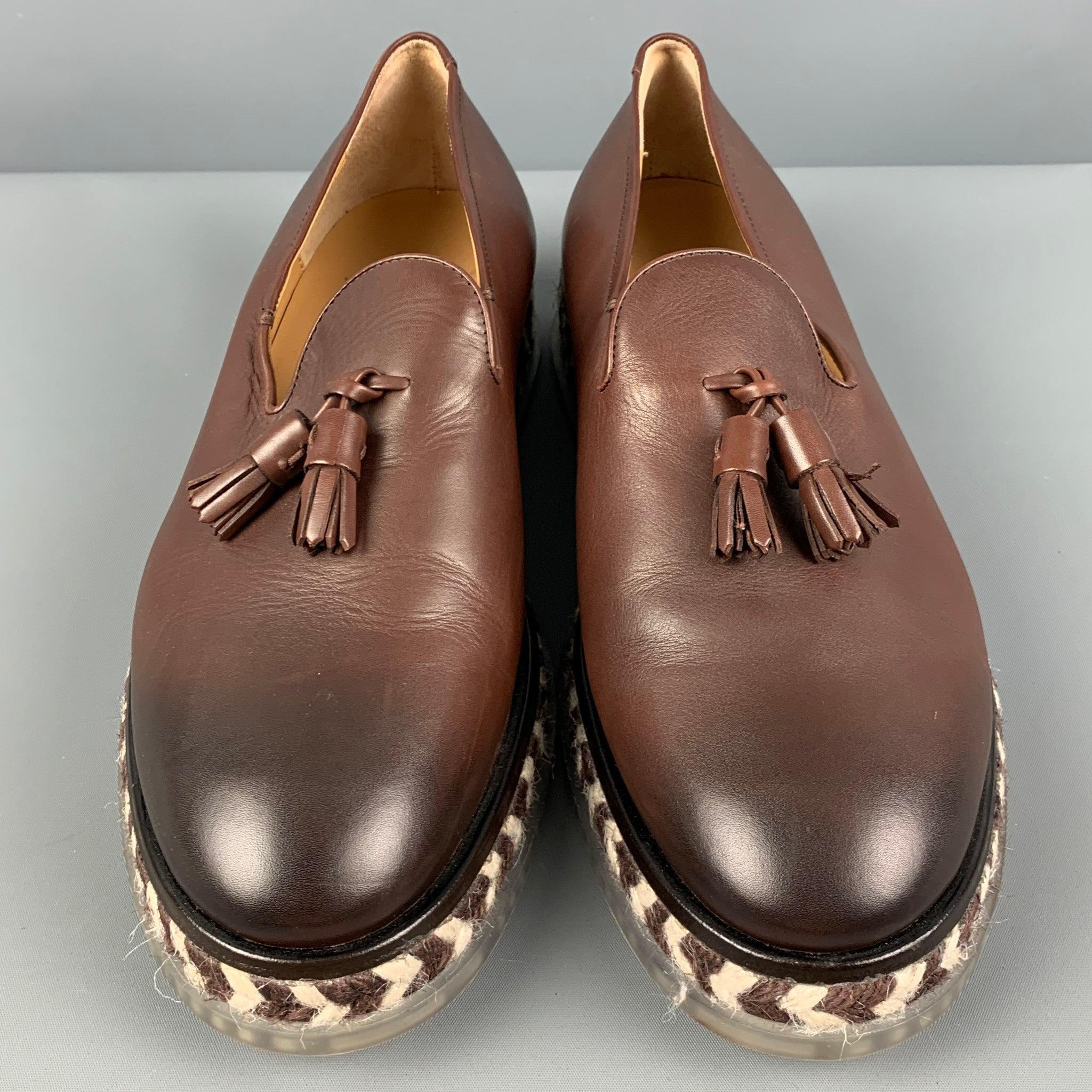 Men's GIORGIO ARMANI Size 9.5 Brown Antique Leather Slip On Loafers