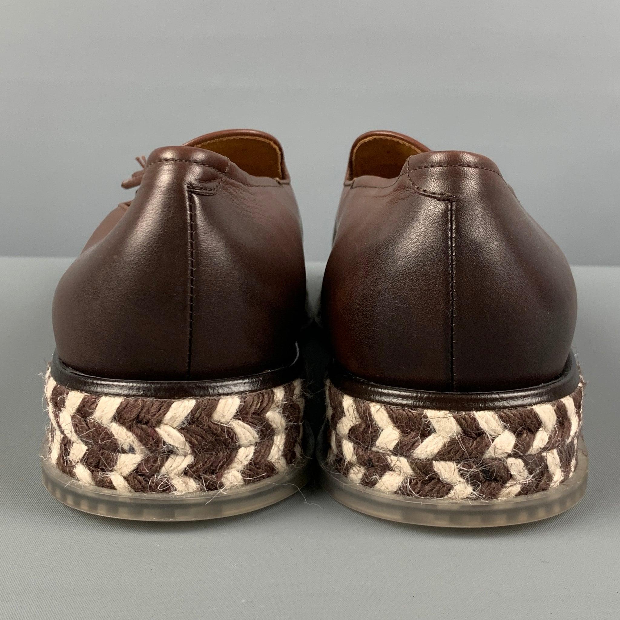 GIORGIO ARMANI Size 9.5 Brown Antique Leather Slip On Loafers 1