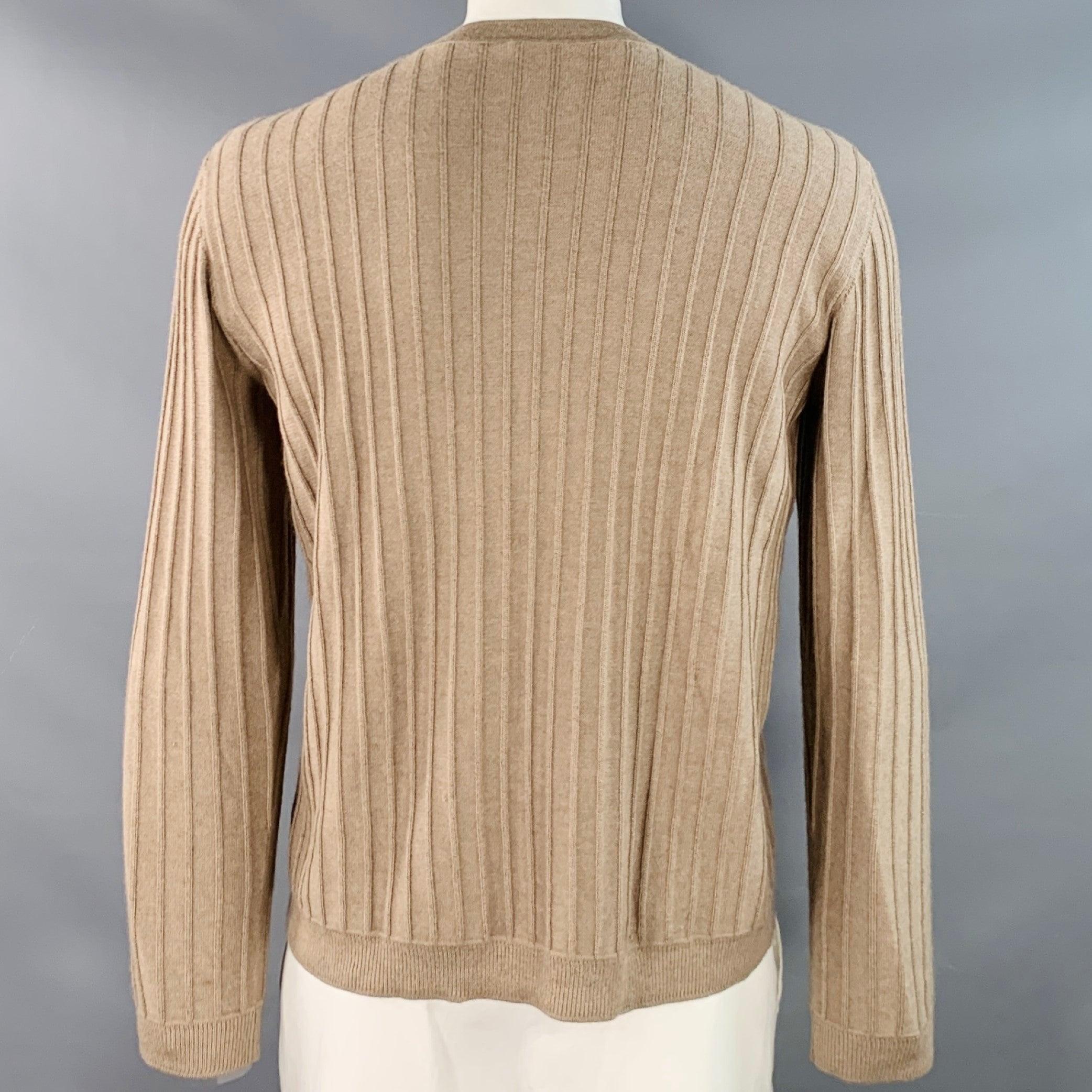 GIORGIO ARMANI Pullover mit Rundhalsausschnitt aus Kaschmir und Seide, Größe L, Beige, mit strukturierten Streifen Herren im Angebot