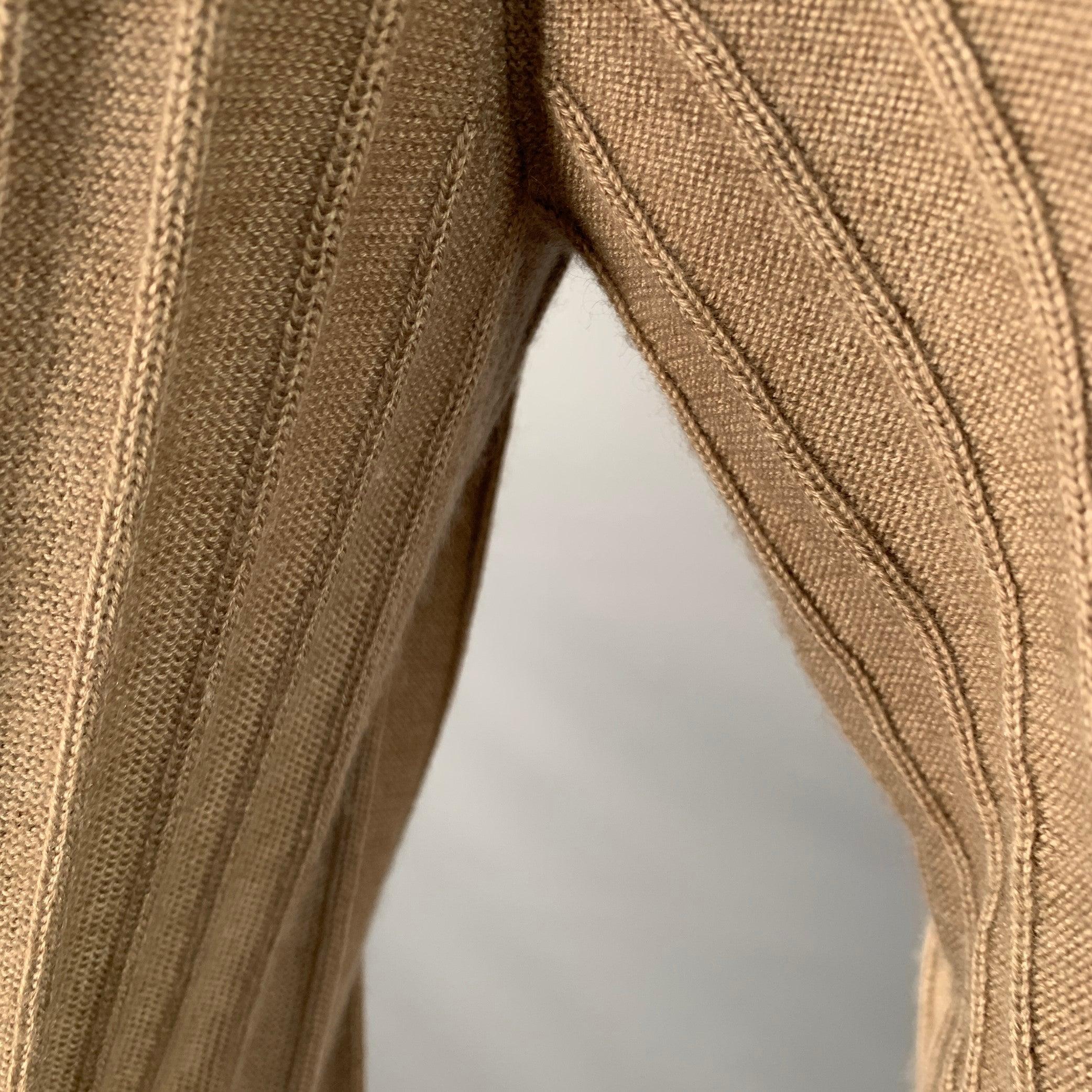 GIORGIO ARMANI Pullover mit Rundhalsausschnitt aus Kaschmir und Seide, Größe L, Beige, mit strukturierten Streifen im Angebot 1
