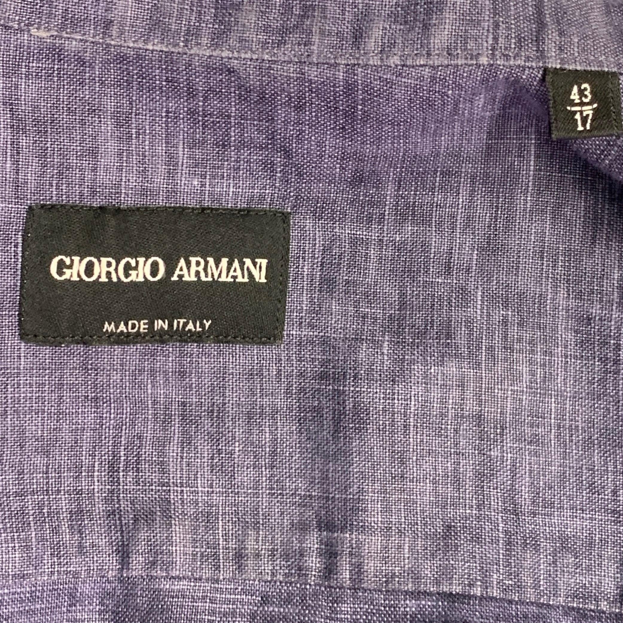 GIORGIO ARMANI Size L Blue Woven Linen Collarless Double Zipper Long Sleeve Shirt (Chemise à manches longues sans col) Excellent état - En vente à San Francisco, CA