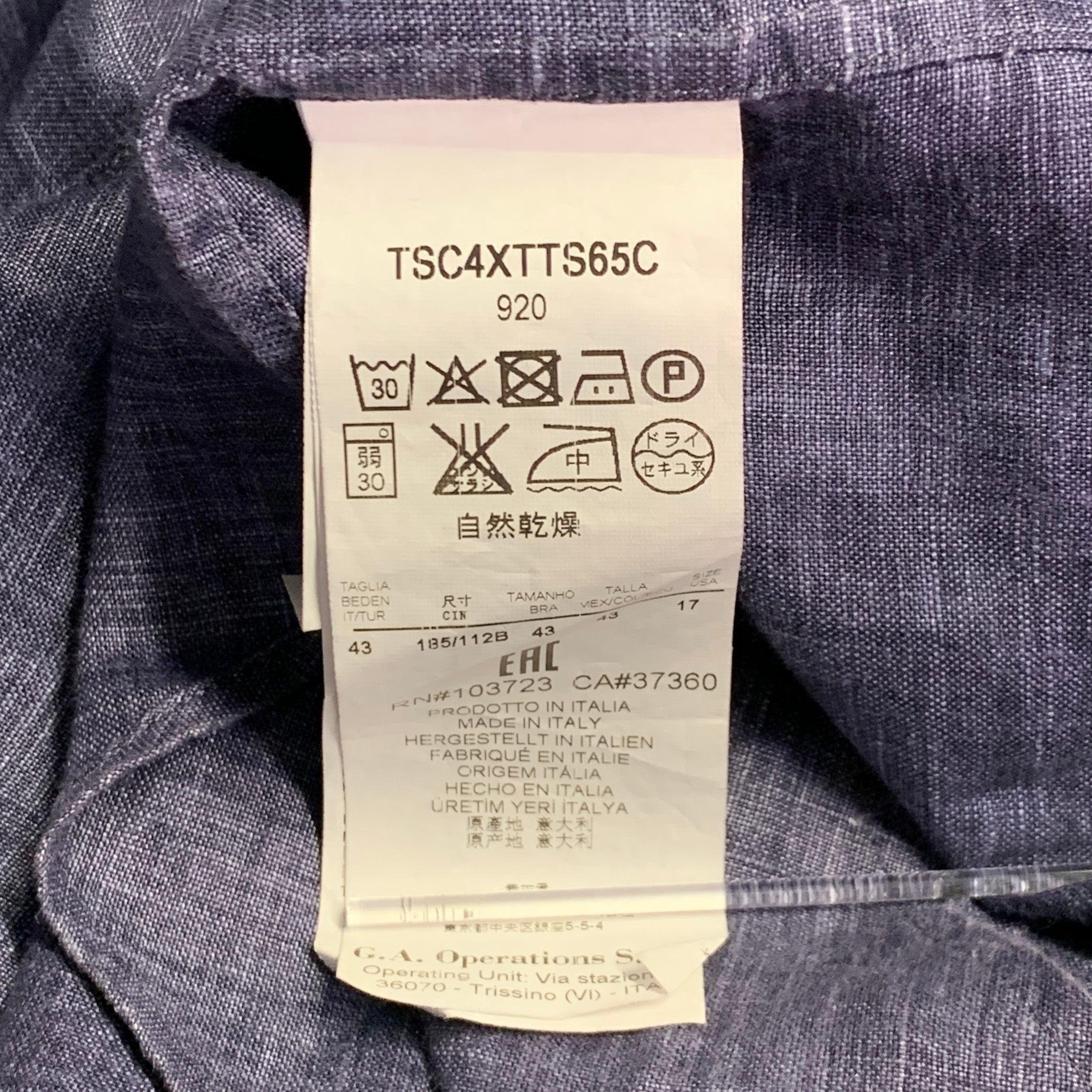 GIORGIO ARMANI Size L Blue Woven Linen Collarless Double Zipper Long Sleeve Shirt (Chemise à manches longues sans col) Pour hommes en vente