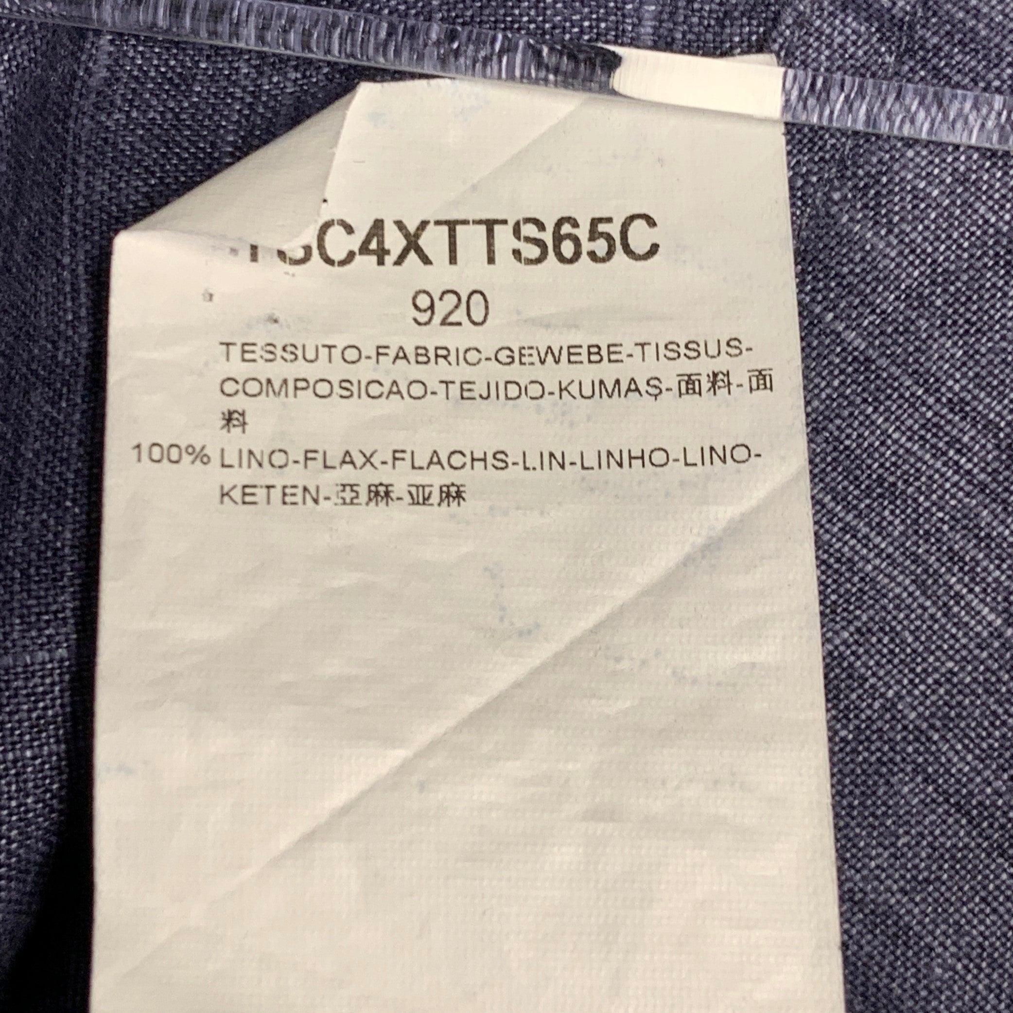 GIORGIO ARMANI Size L Blue Woven Linen Collarless Double Zipper Long Sleeve Shirt (Chemise à manches longues sans col) en vente 1