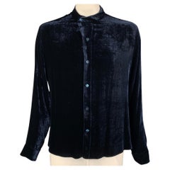 GIORGIO ARMANI Size L Midnight Blue Velvet Long Sleeve Shirt