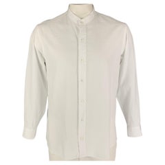 GIORGIO ARMANI Size L White Textured Cotton Nehru Collar Long Sleeve Shirt