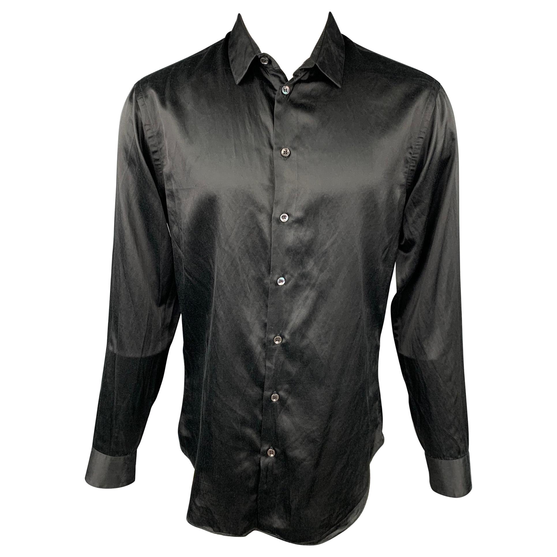 GIORGIO ARMANI Size M Black Silk / Cotton Button Up Long Sleeve Shirt